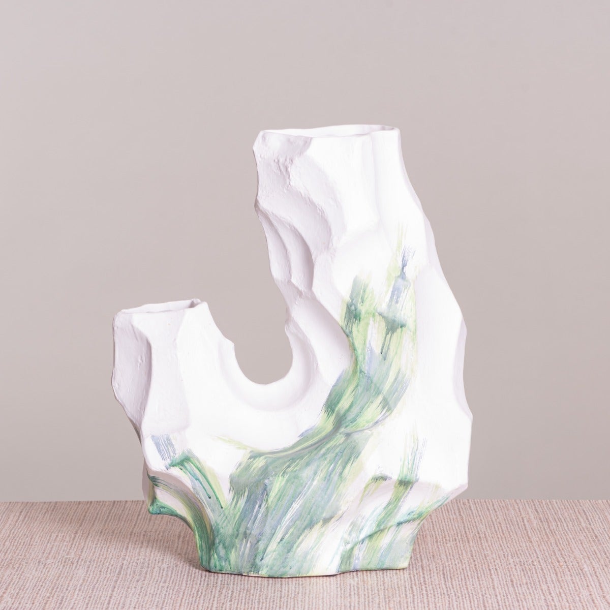Grounded (White/Green) Textured Ceramic Vase