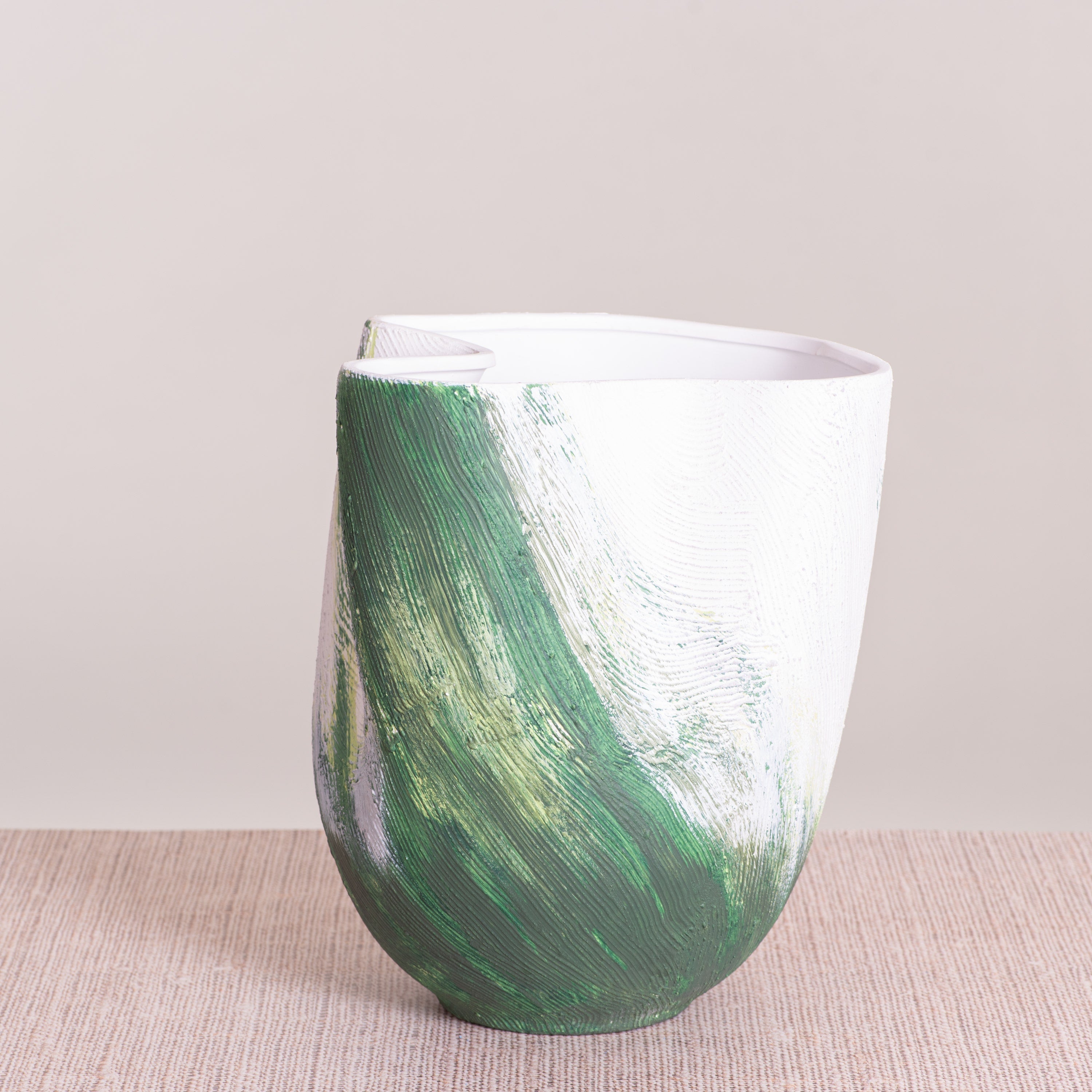 Forest Sky (White/ Green) Textured Ceramic Vase