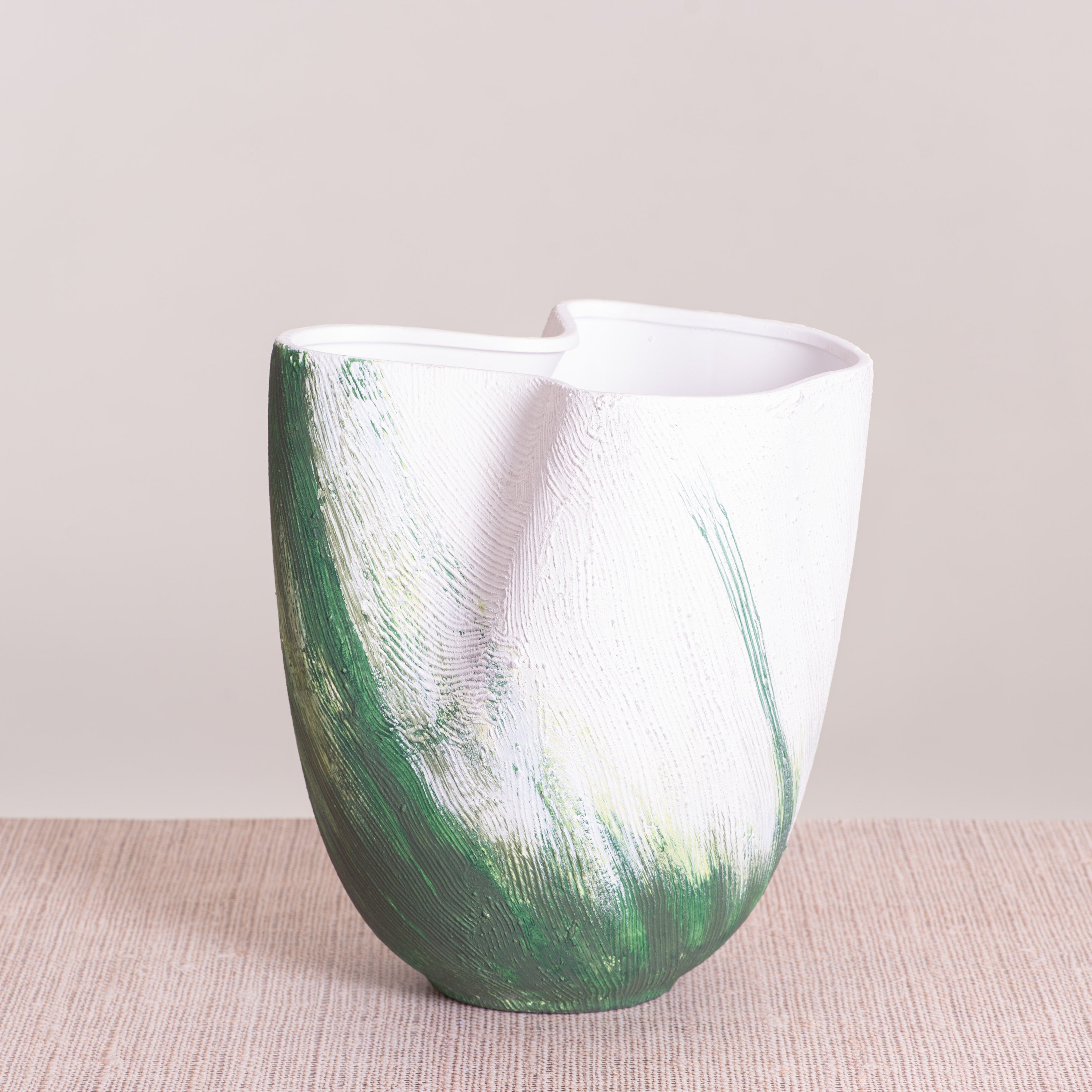 Forest Sky (White/ Green) Textured Ceramic Vase