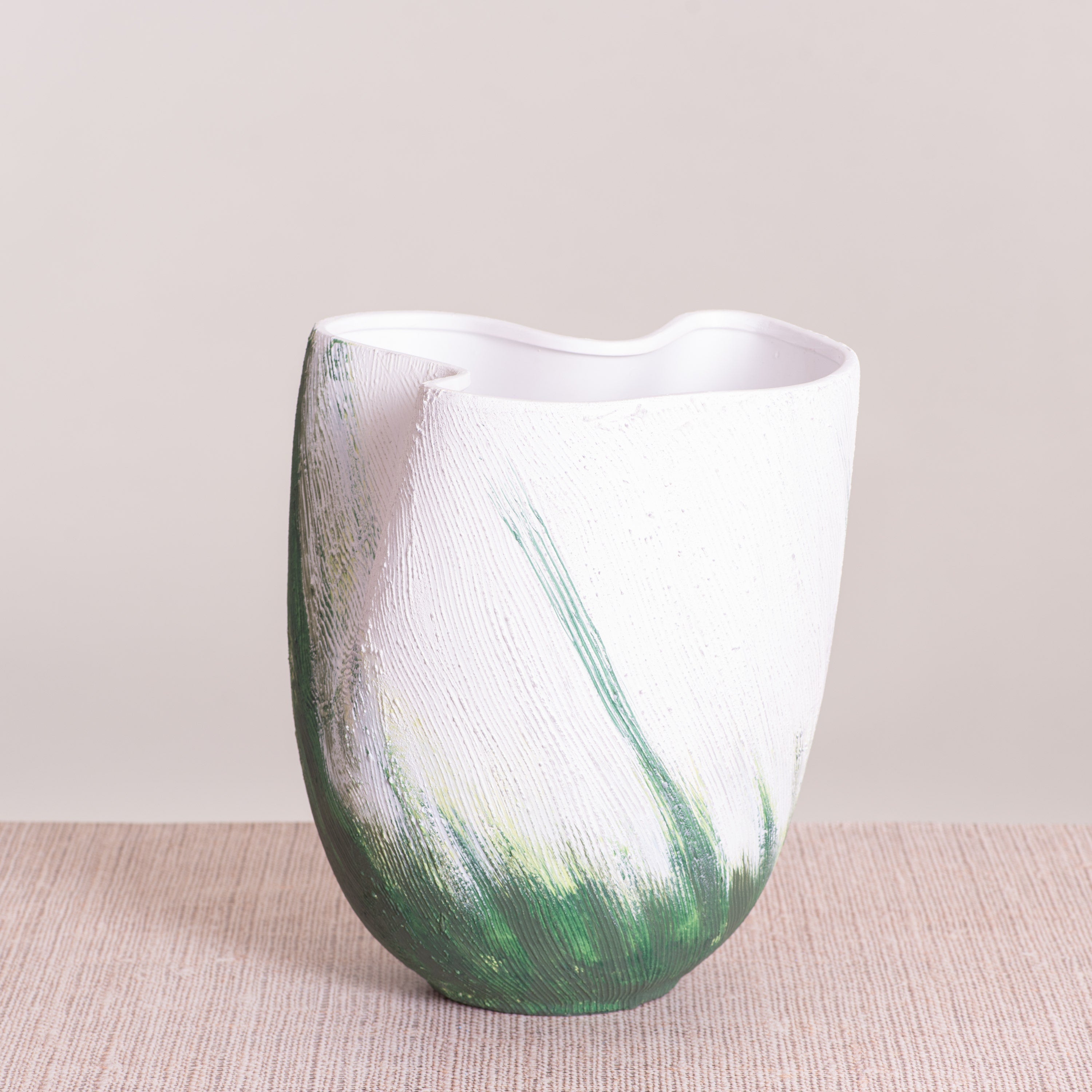Forest Sky (White/ Green) Textured Ceramic Vase