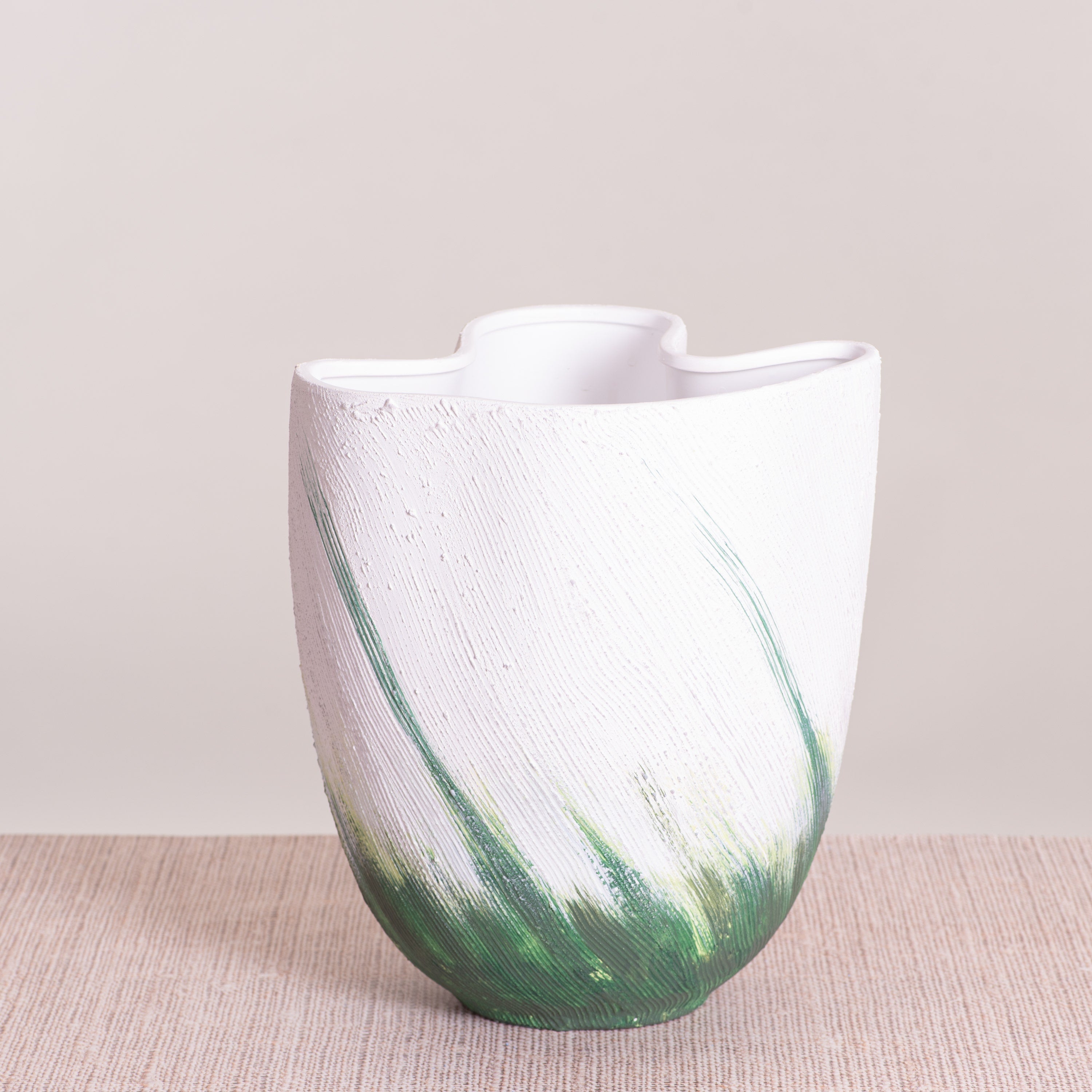 Forest Sky (White/ Green) Textured Ceramic Vase