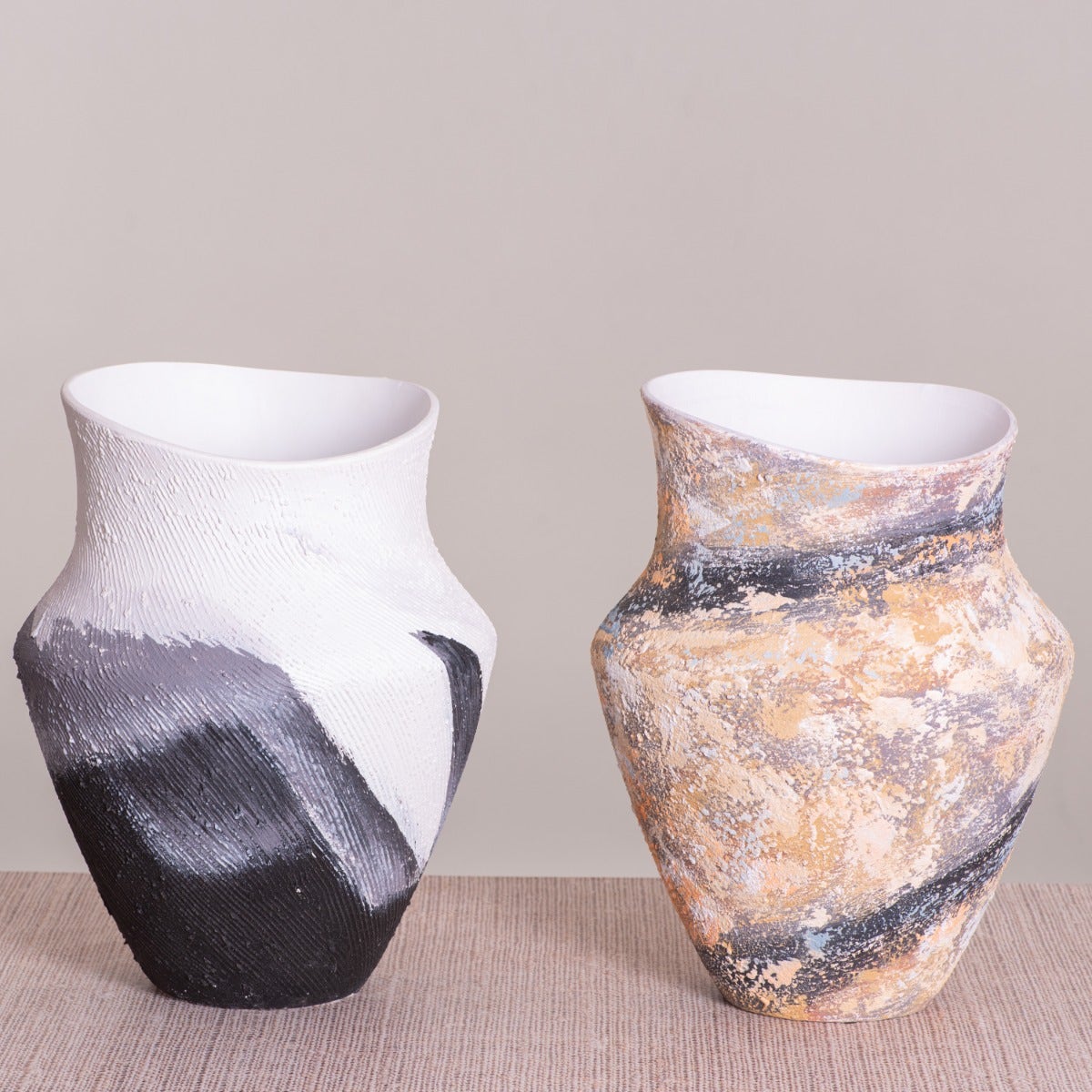 Crossroad (White/ Black) Textured Ceramic Vase