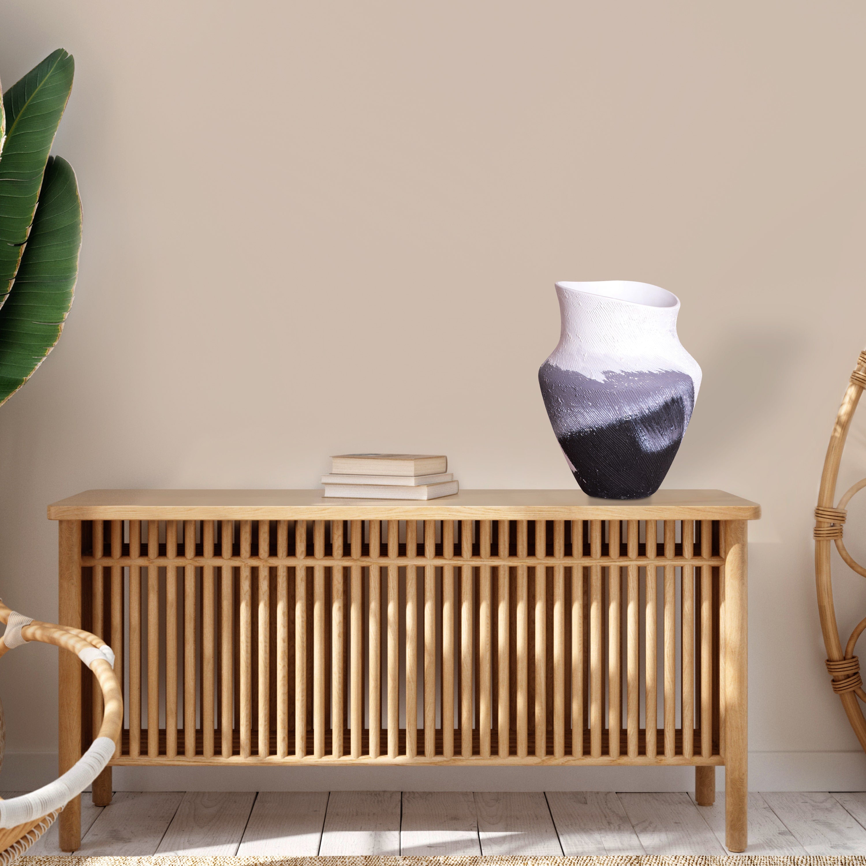 Crossroad (White/ Black) Textured Ceramic Vase