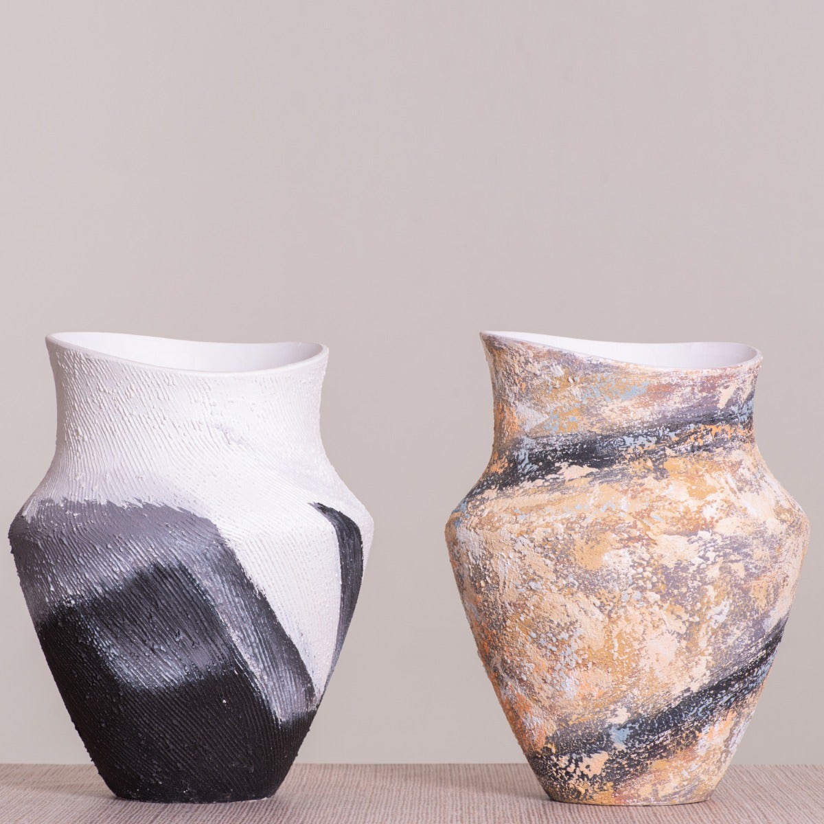 Crossroad (White/ Black) Textured Ceramic Vase