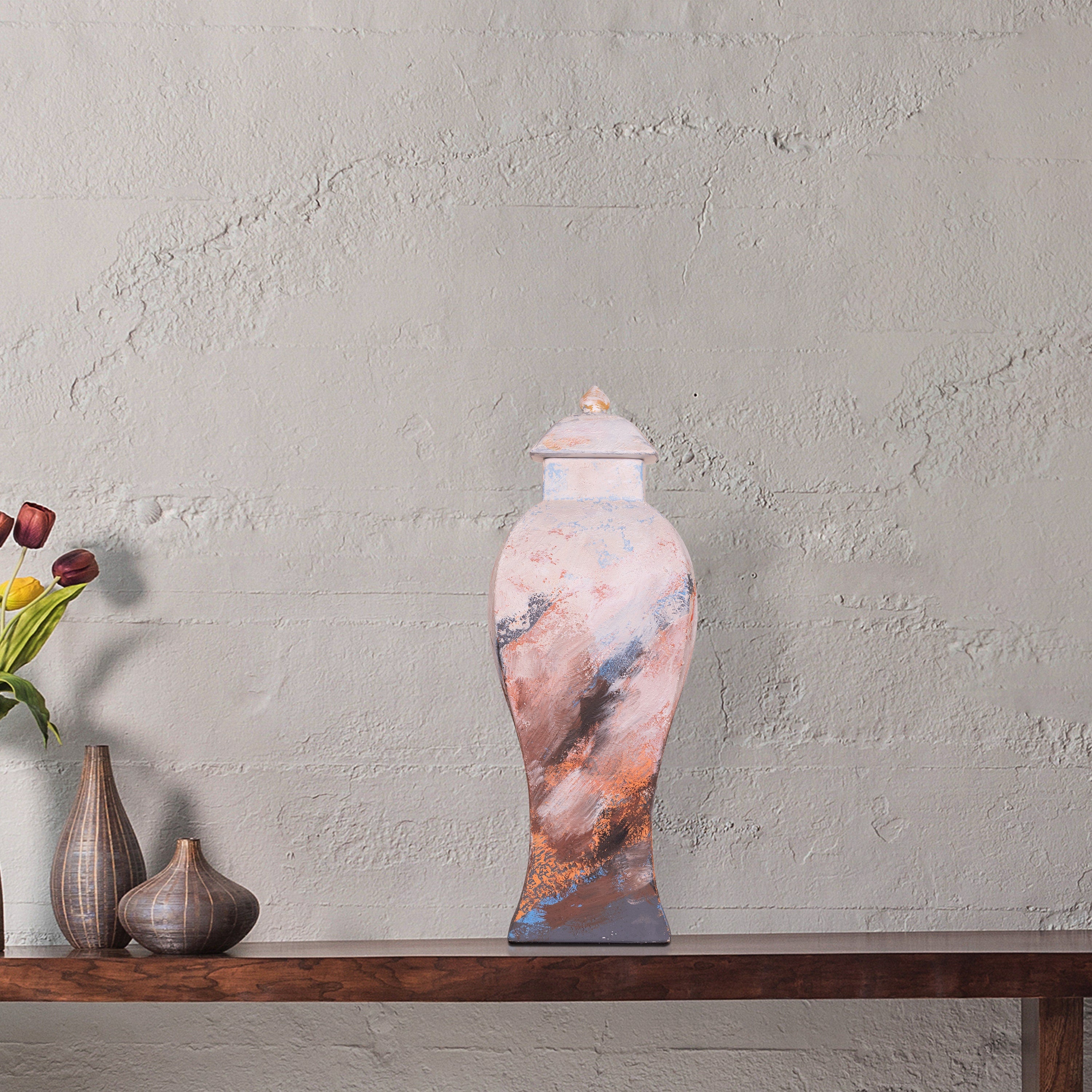 China Town (Off-White, Brown, Orange & Blue) Ceramic Vase