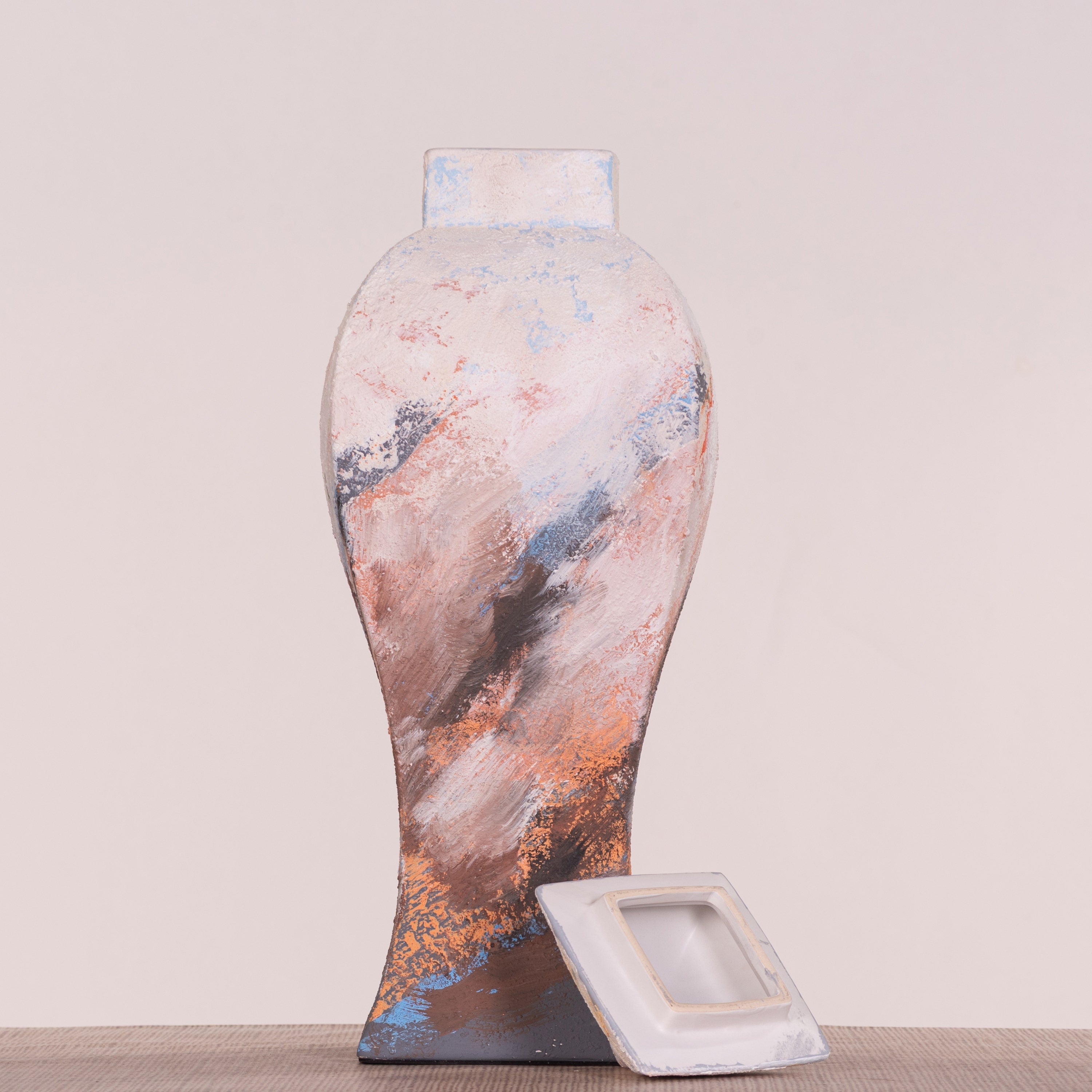 China Town (Off-White, Brown, Orange & Blue) Ceramic Vase