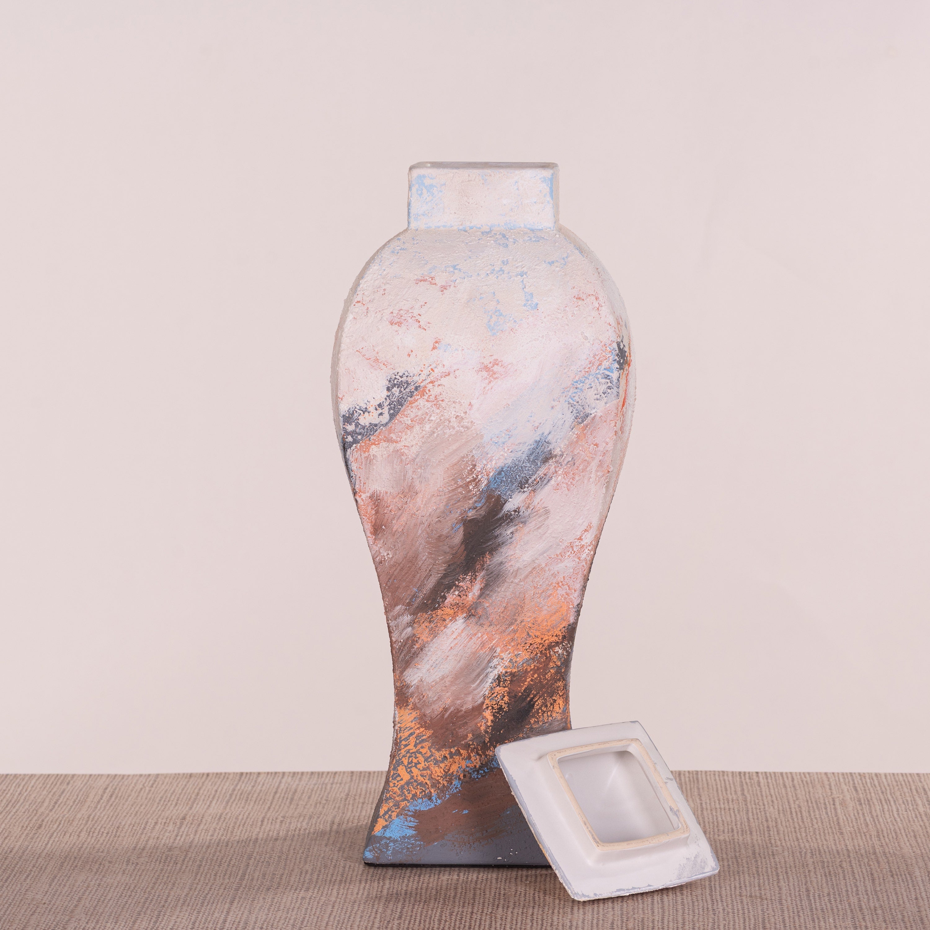China Town (Off-White, Brown, Orange & Blue) Ceramic Vase