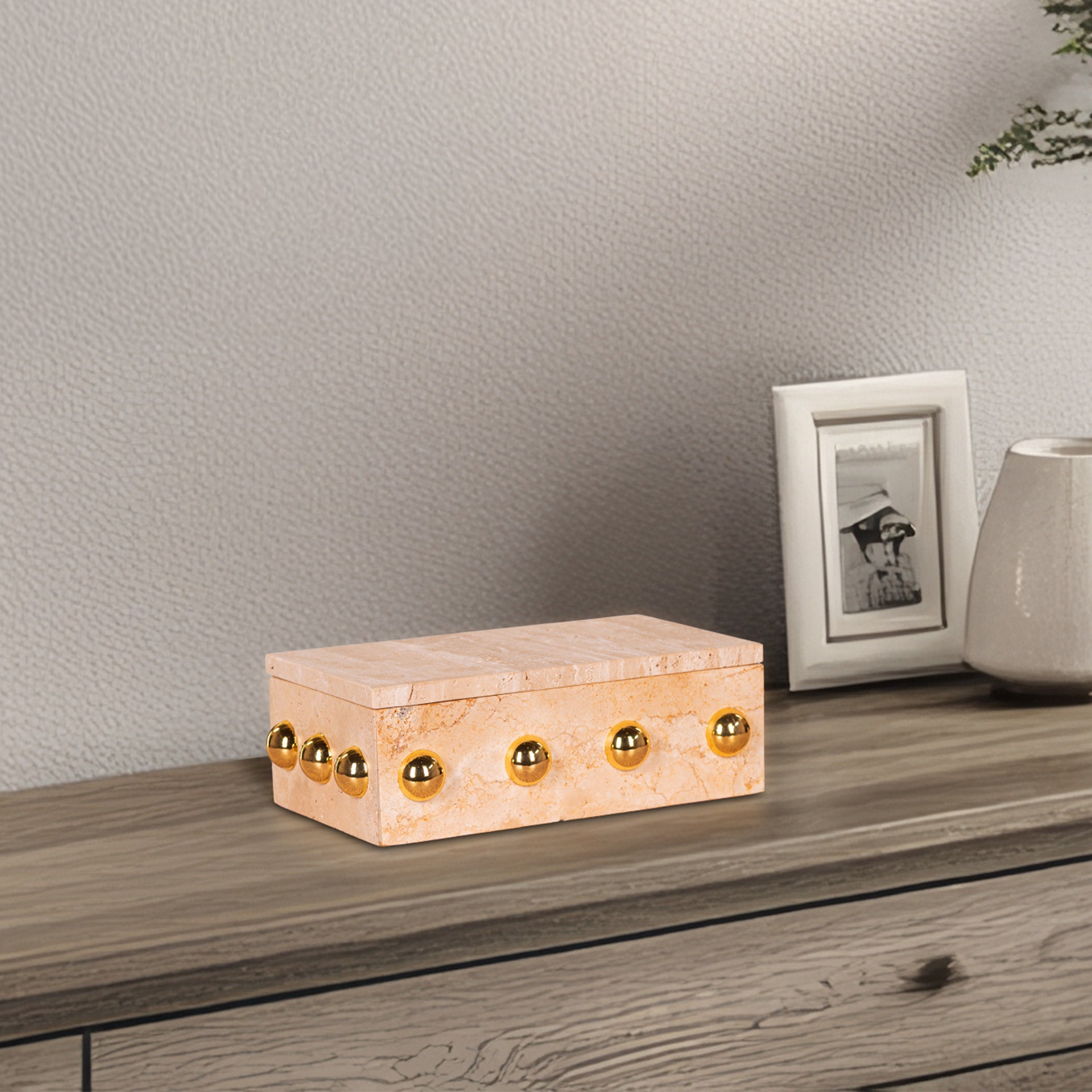 Town Down (Large, Beige, Gold) Marble Decorative Box