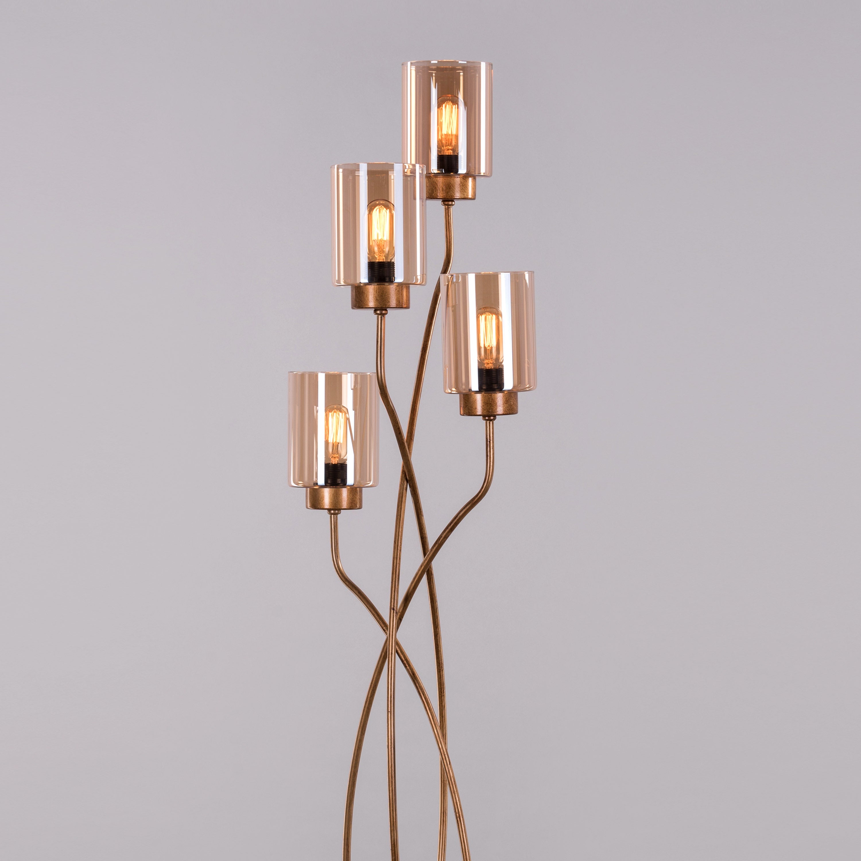 Twisted Cluster (Antique Gold, Amber) Glass Floor Lamp