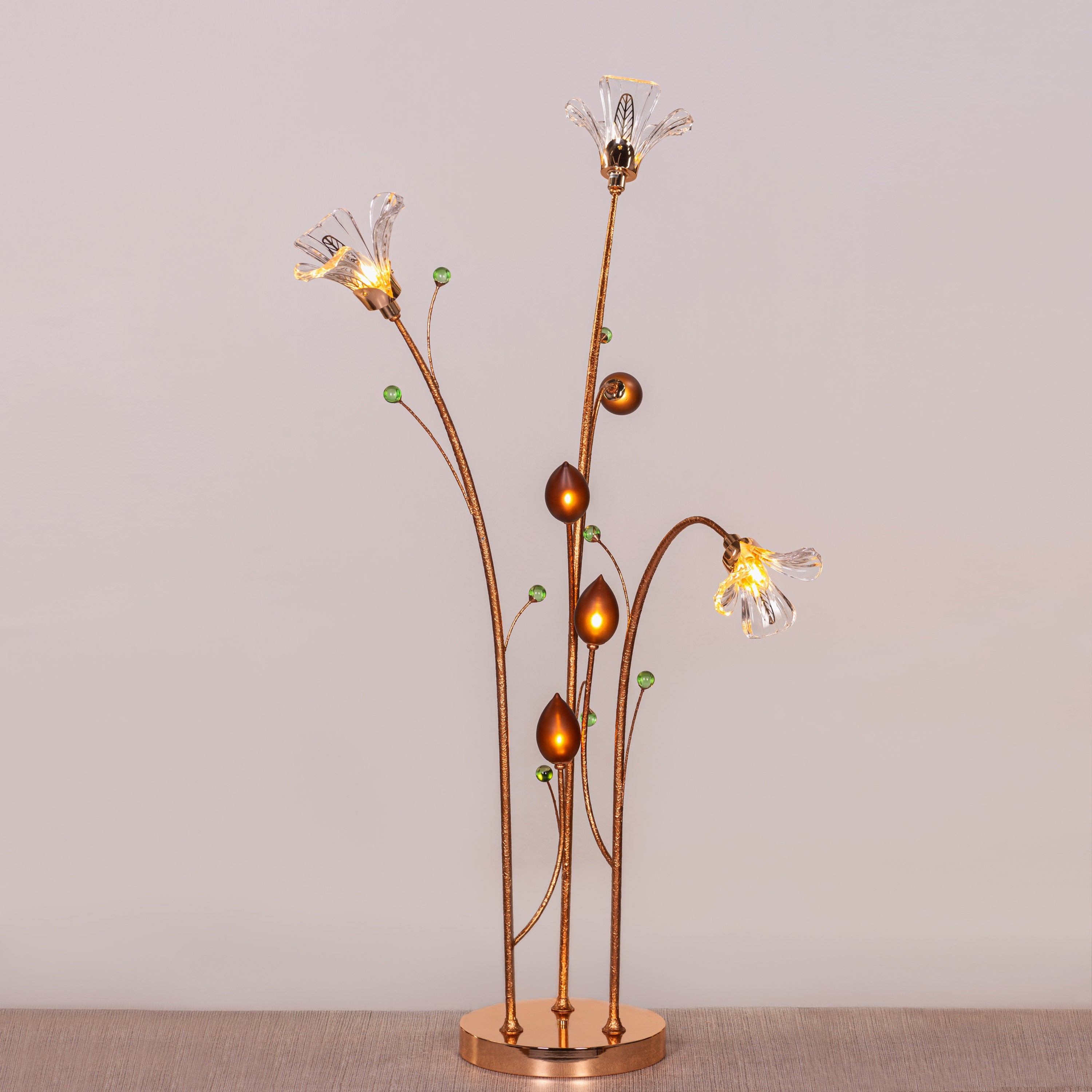 Harubana Whisper (Rose Gold, Clear Amber) Textured Glass Floor Lamp