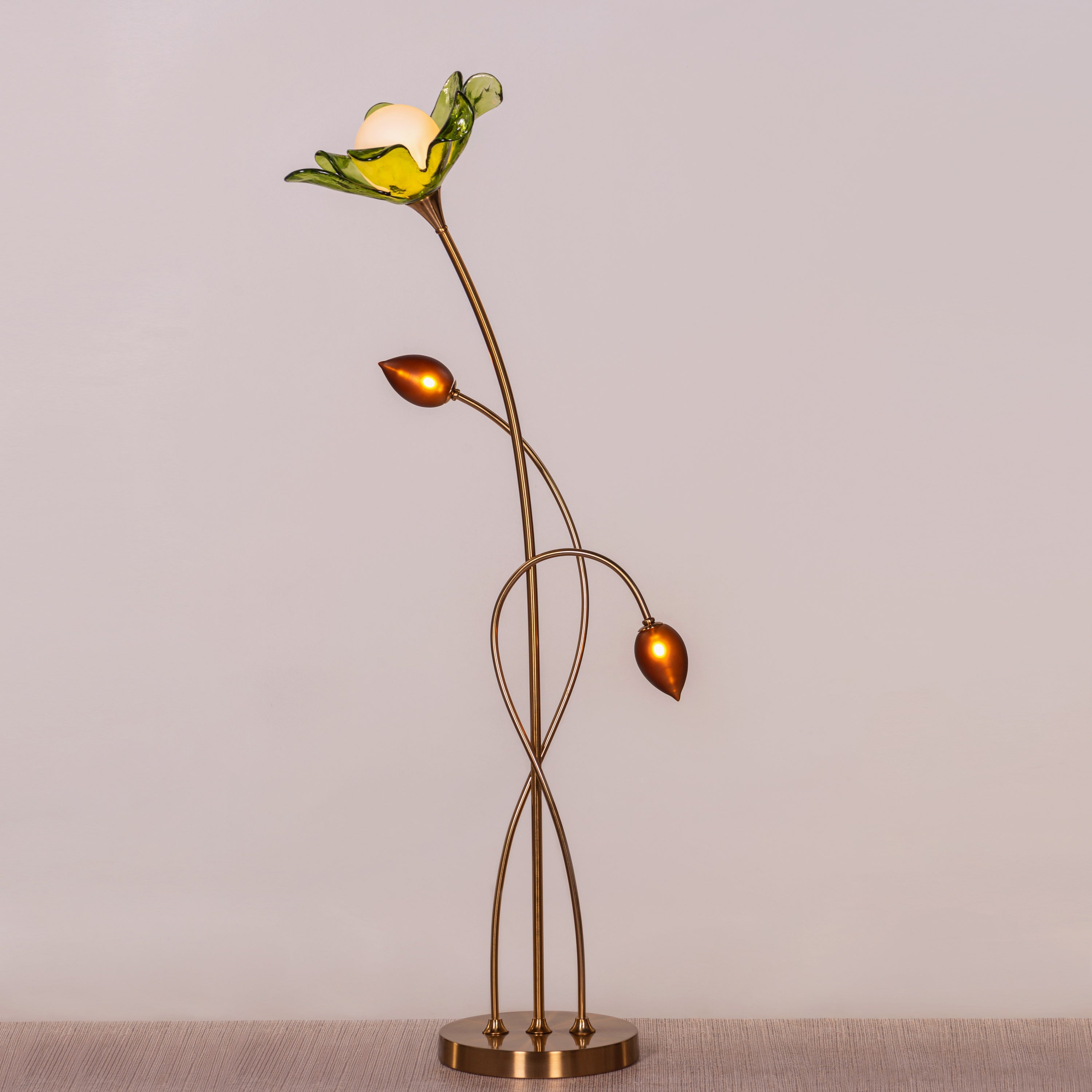 Midori Sprout (Gold, Green & Amber) Tinted Glass Floor Lamp