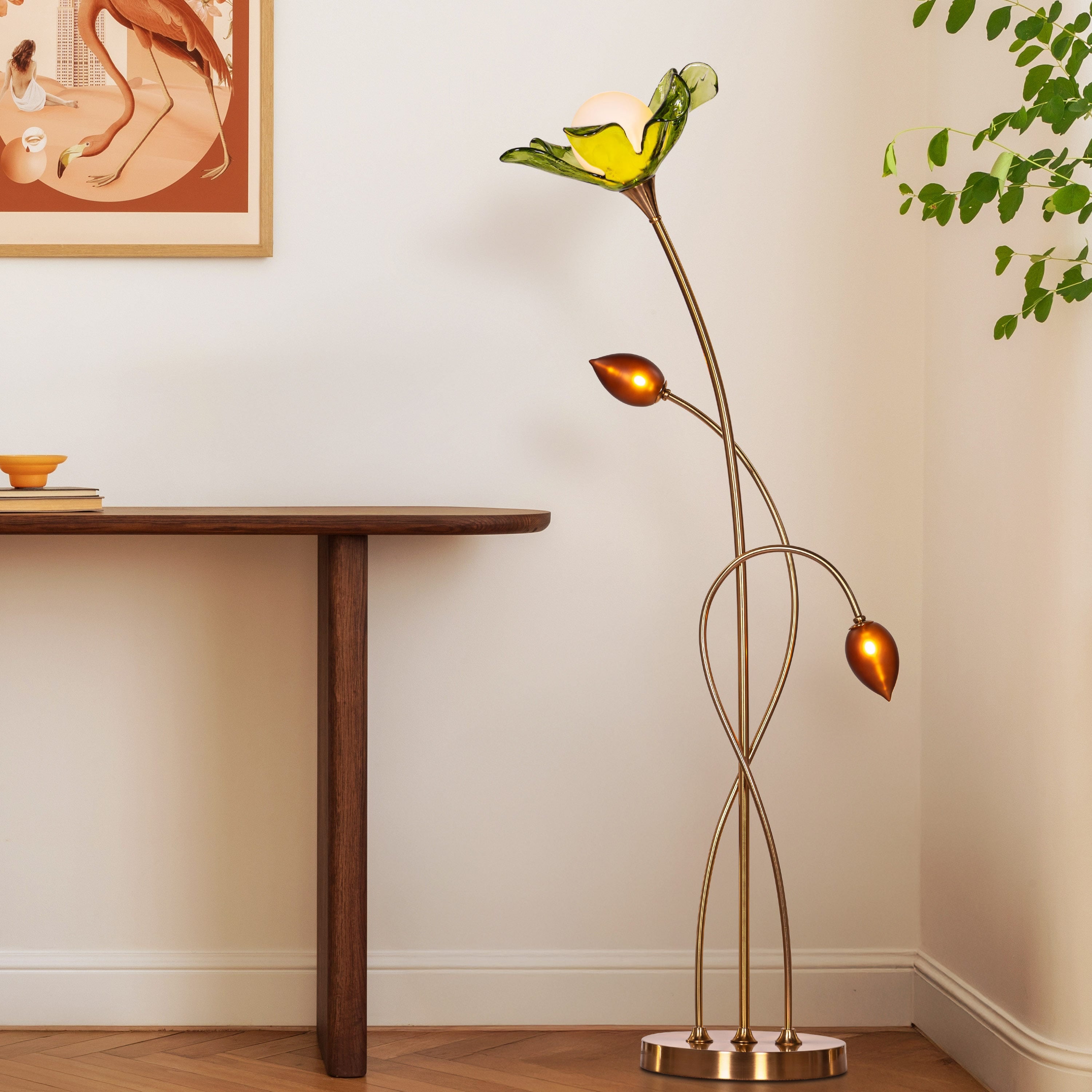 Midori Sprout (Gold, Green & Amber) Tinted Glass Floor Lamp