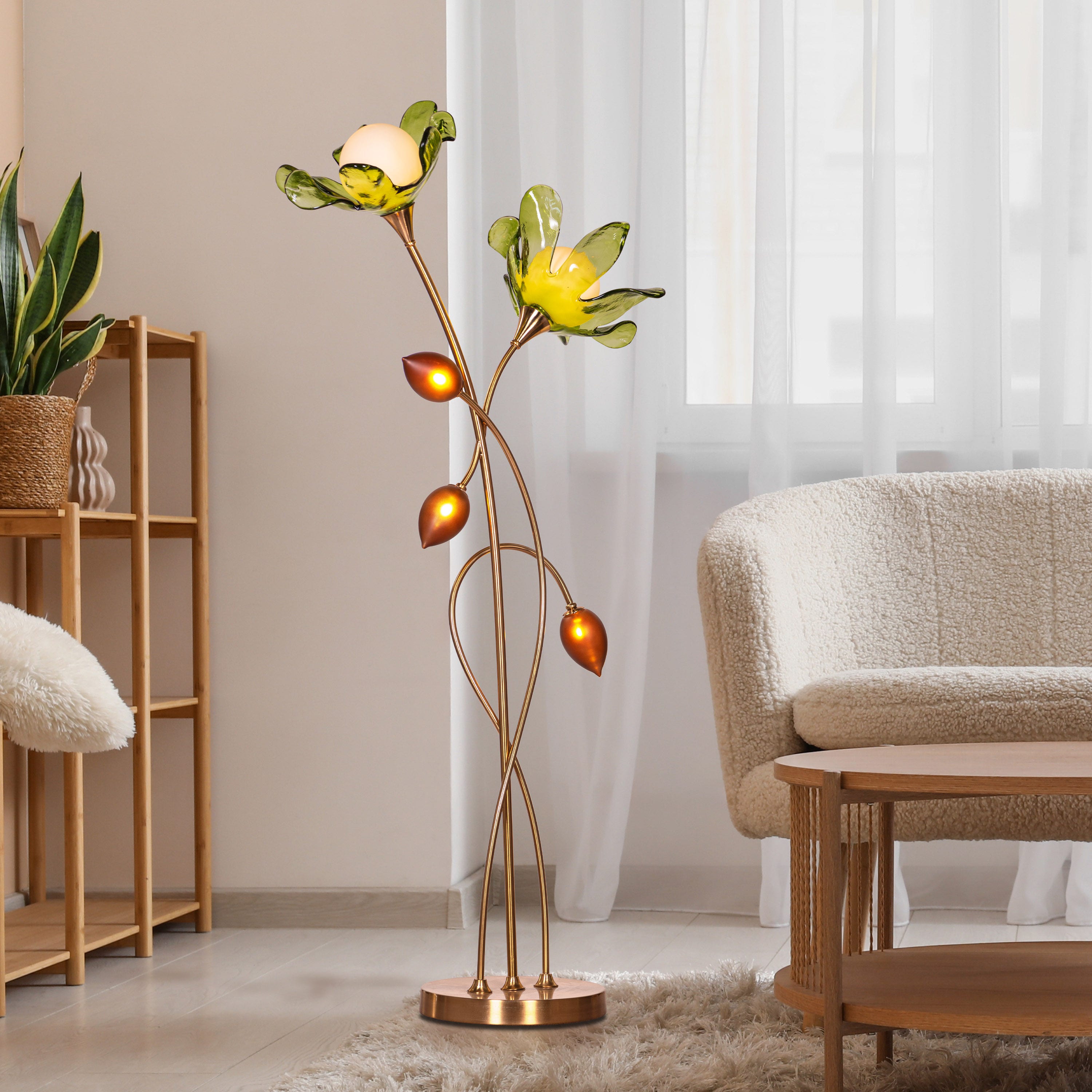 Midori Whisper (Gold, Green & Amber) Tinted Glass Floor Lamp