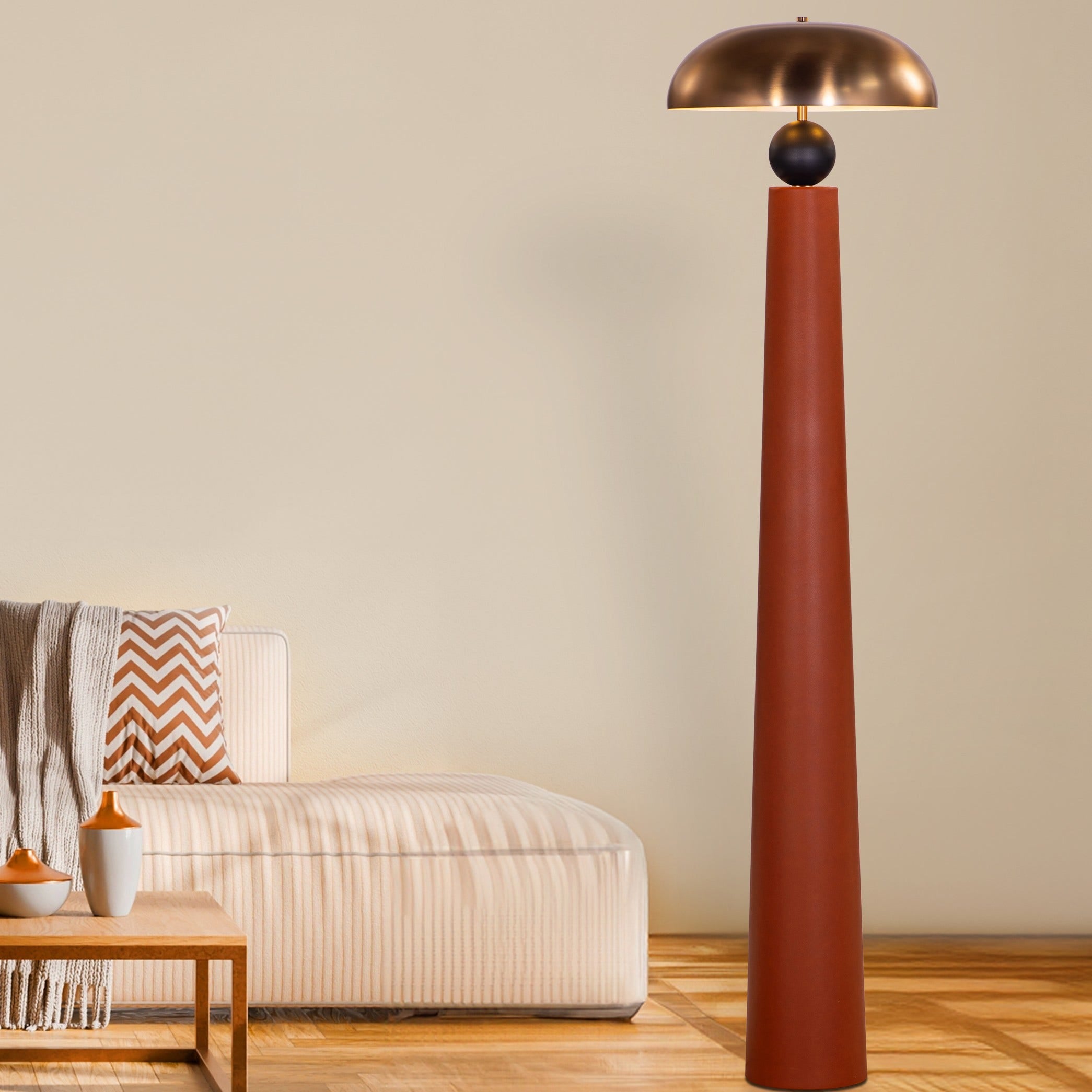 Gold Coast (Gold, Brown) Leather Floor Lamp