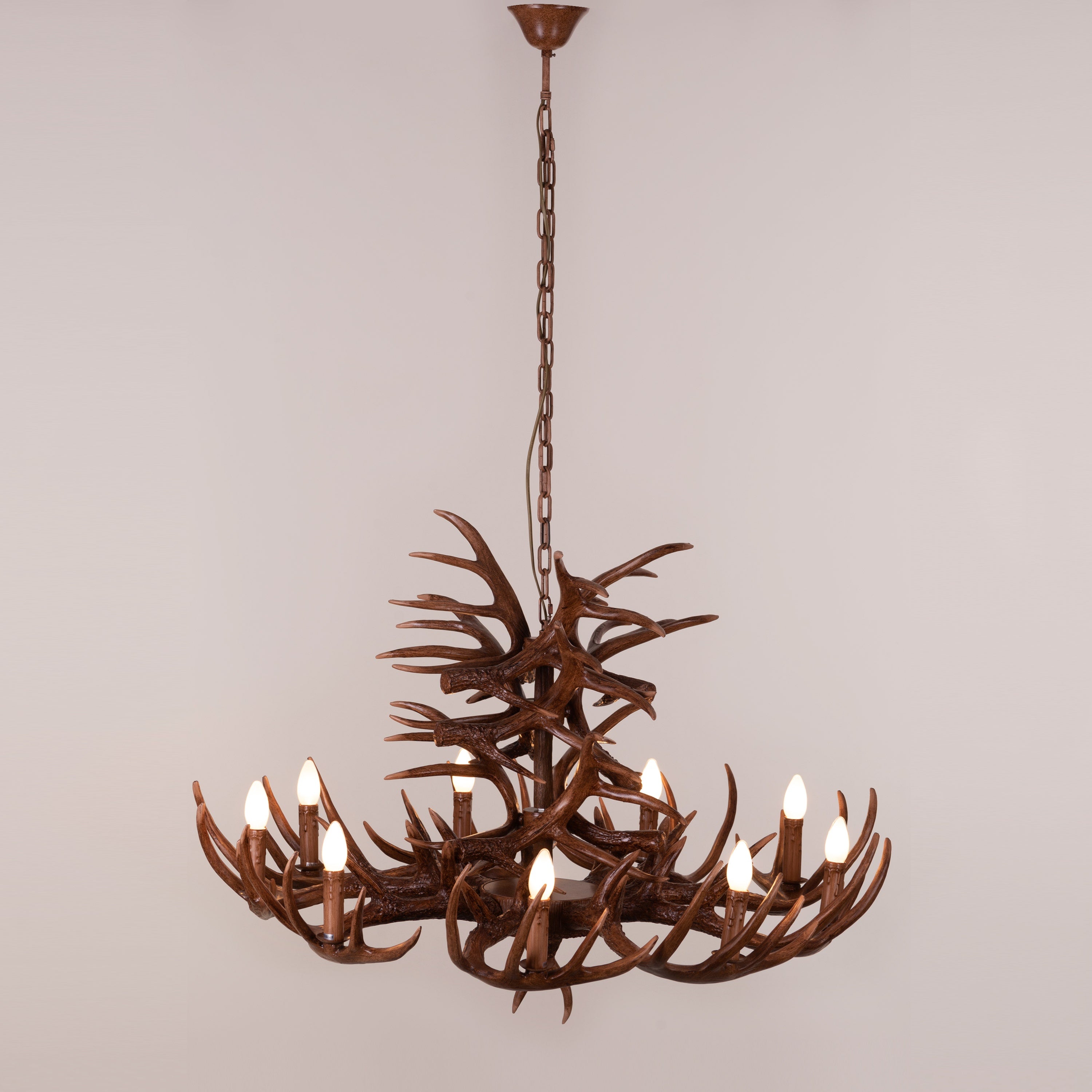 Ski Apres (Large, Brown) Antler Chandelier