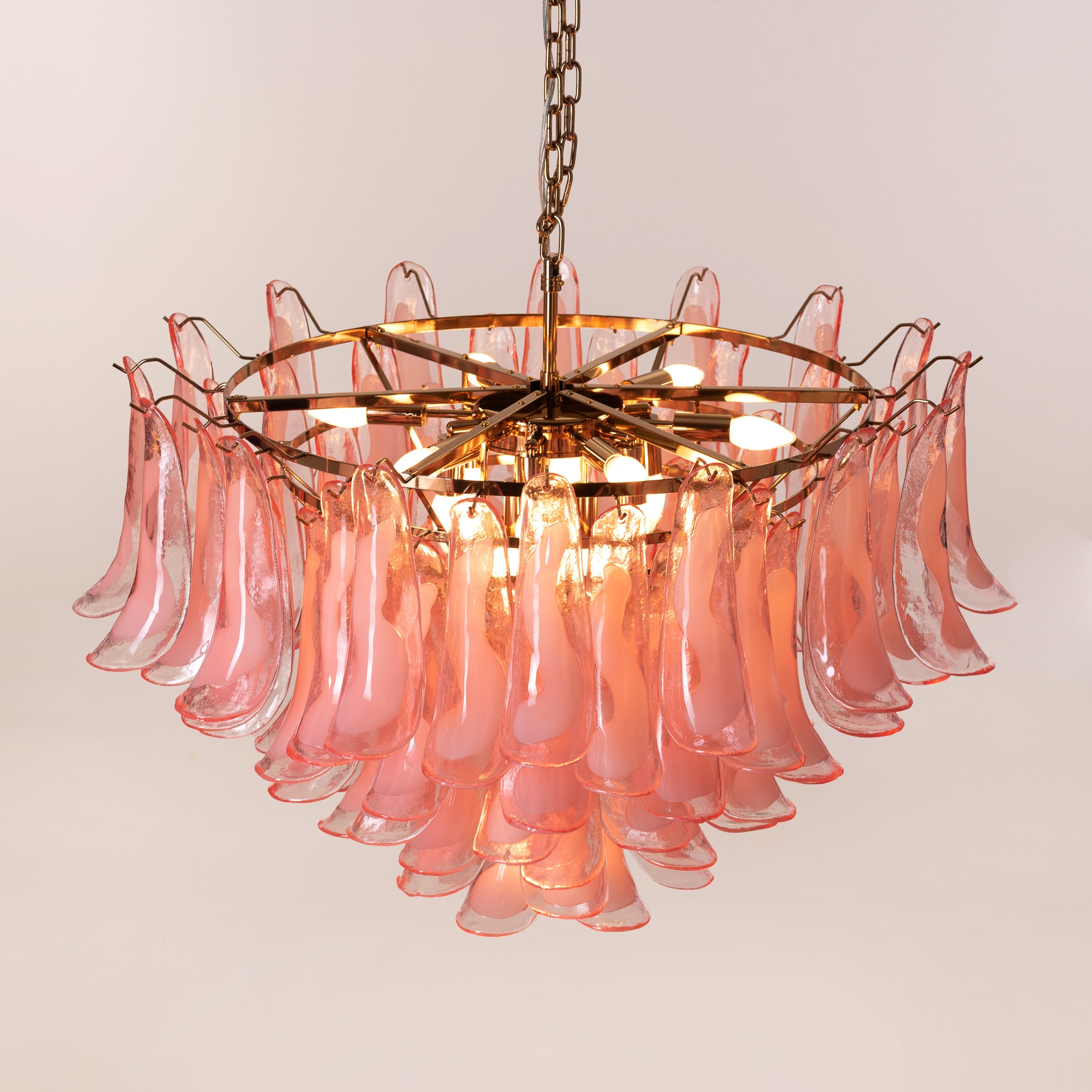 Somewhere In Barcelona (Large, Pink, White) Tinted Glass Chandelier