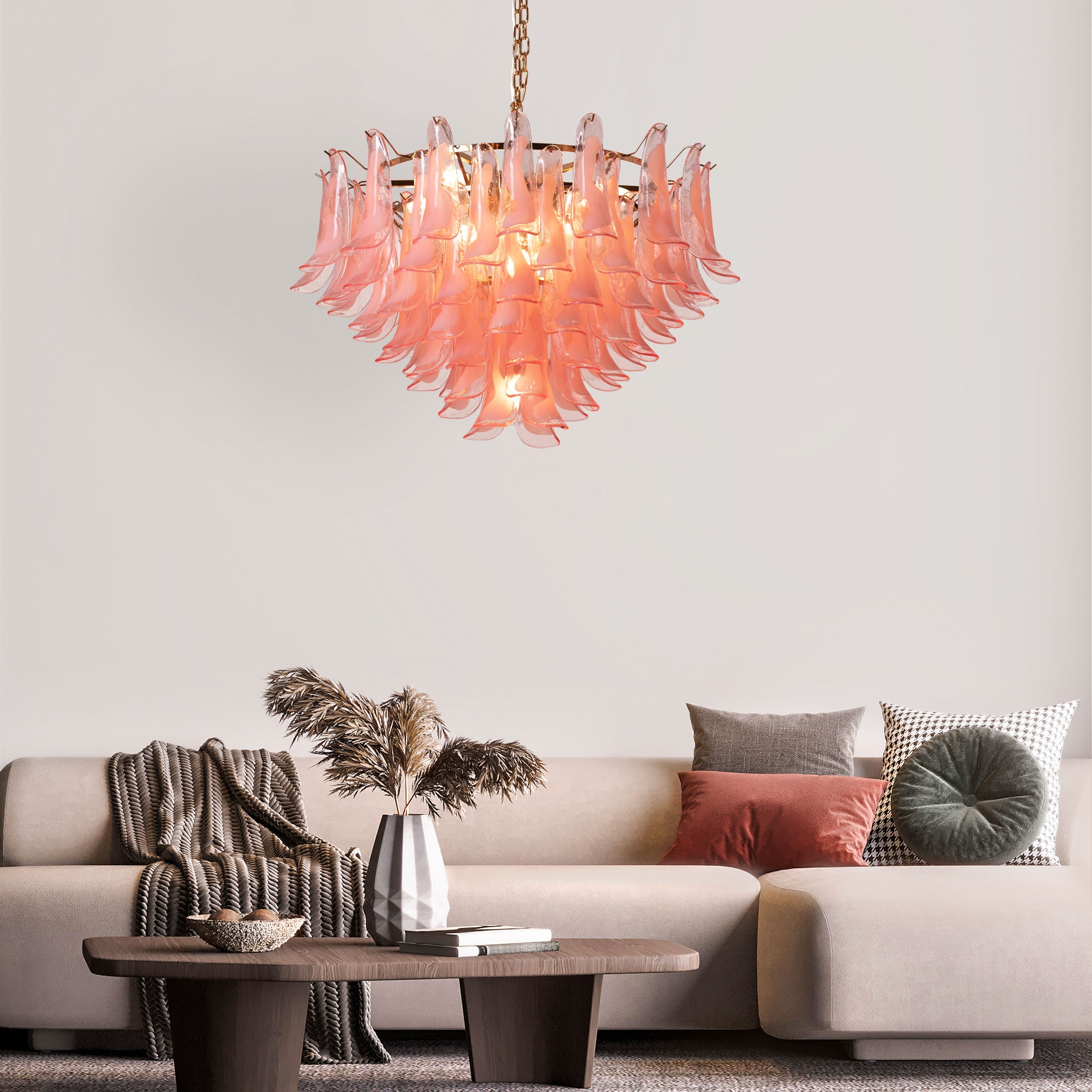 Somewhere In Barcelona (Large, Pink, White) Tinted Glass Chandelier