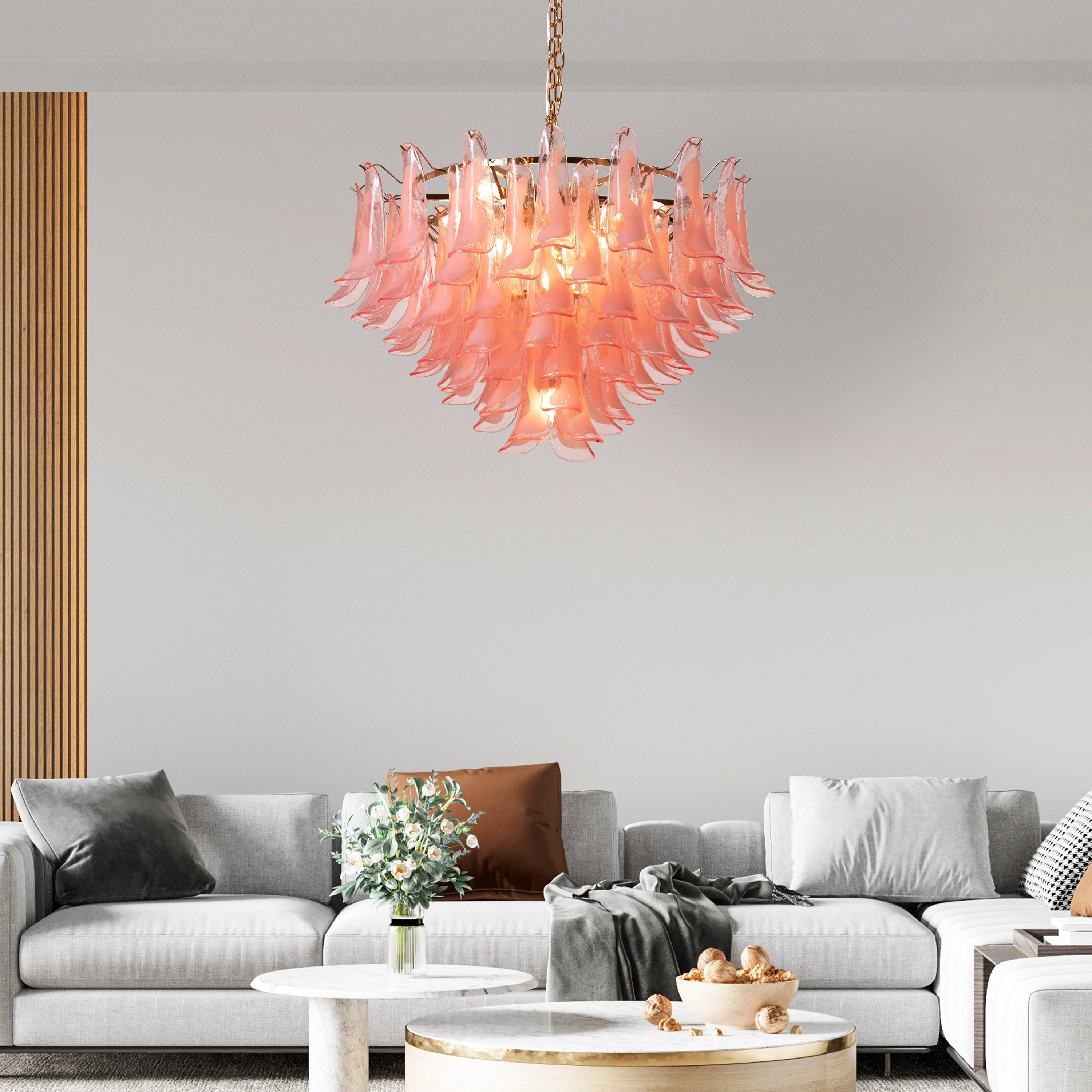 Somewhere In Barcelona (Large, Pink, White) Tinted Glass Chandelier