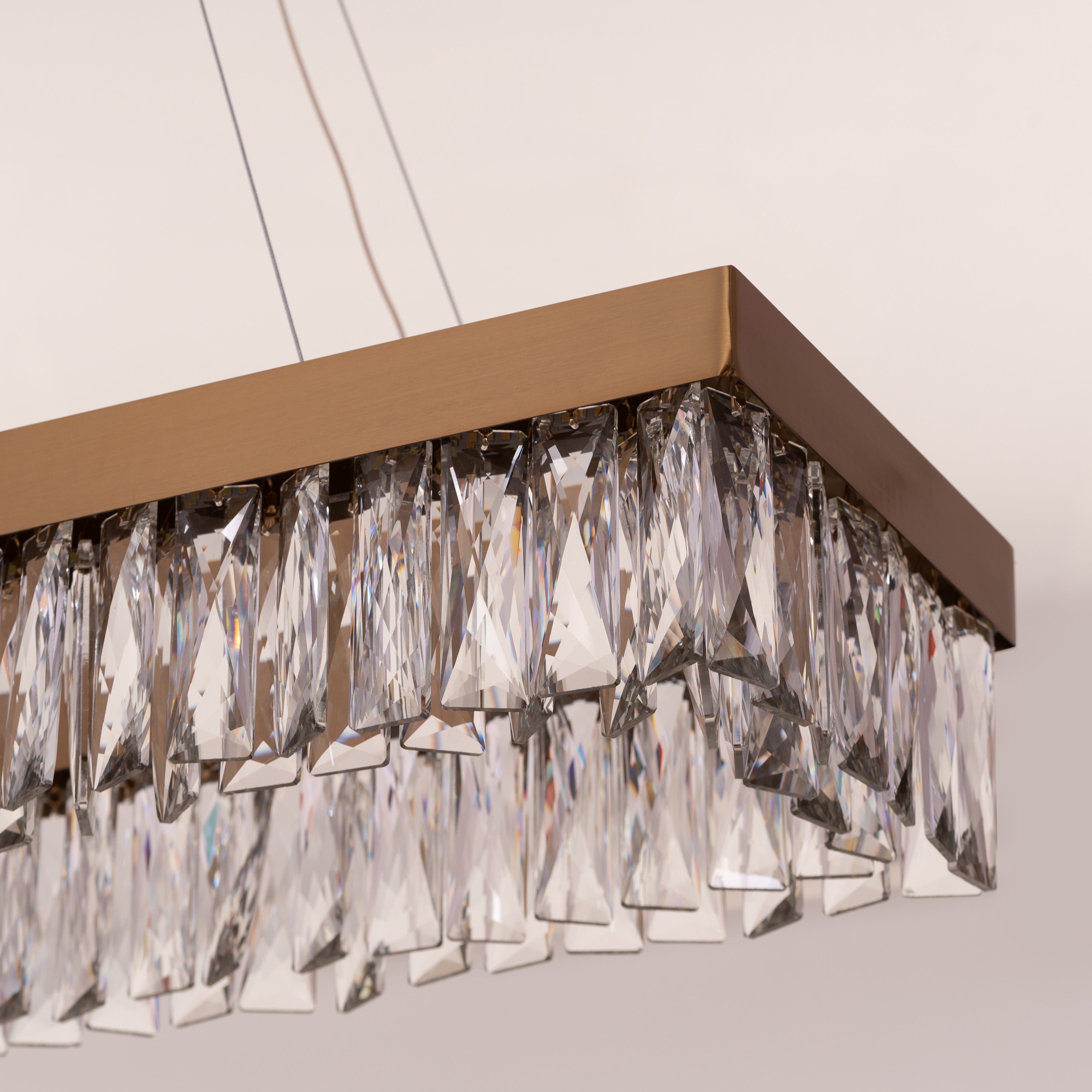 Through The Fire (Large, Gold, Dimmable LED with Remote Control) Rectangular Crystal Chandelier