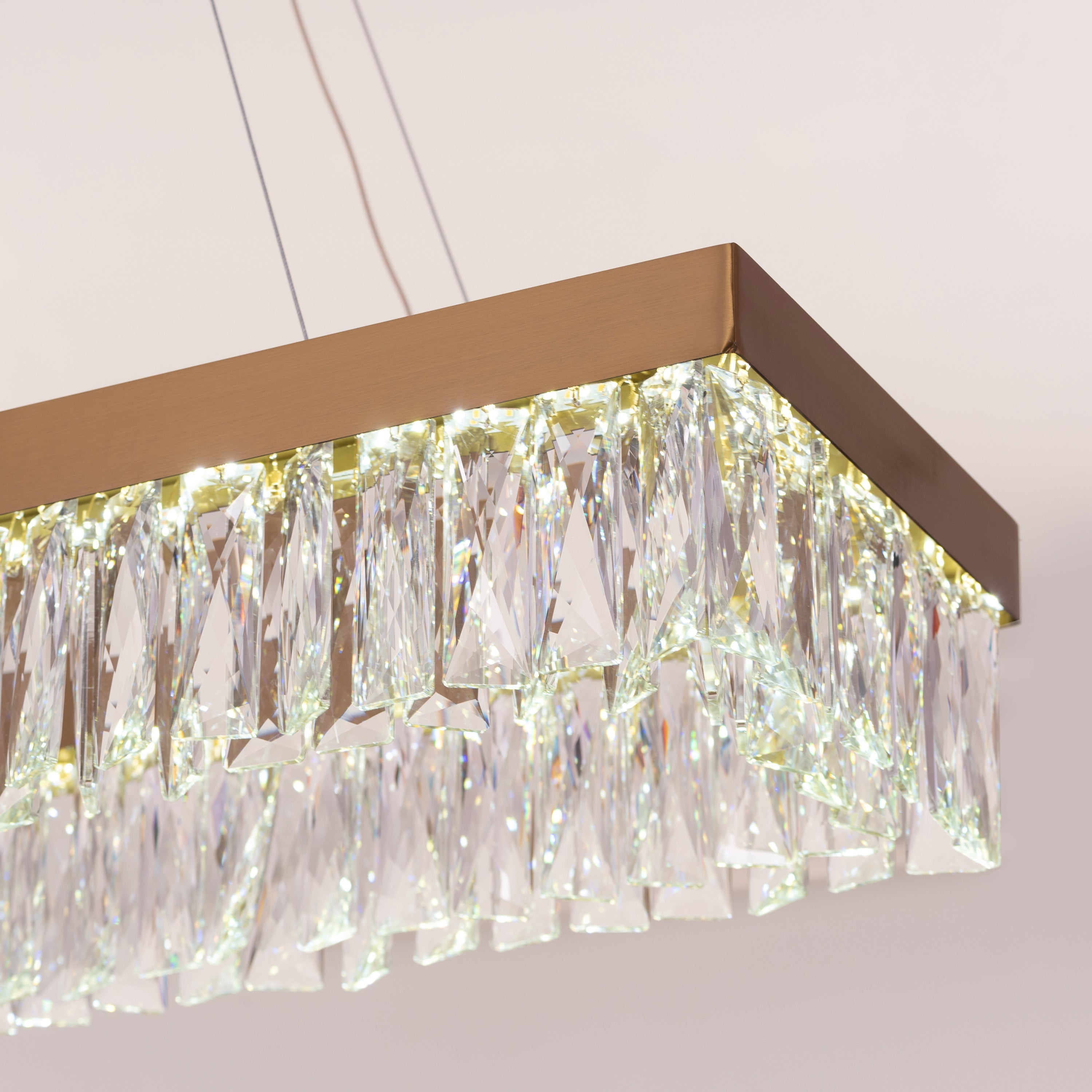 Through The Fire (Large, Gold, Dimmable LED with Remote Control) Rectangular Crystal Chandelier