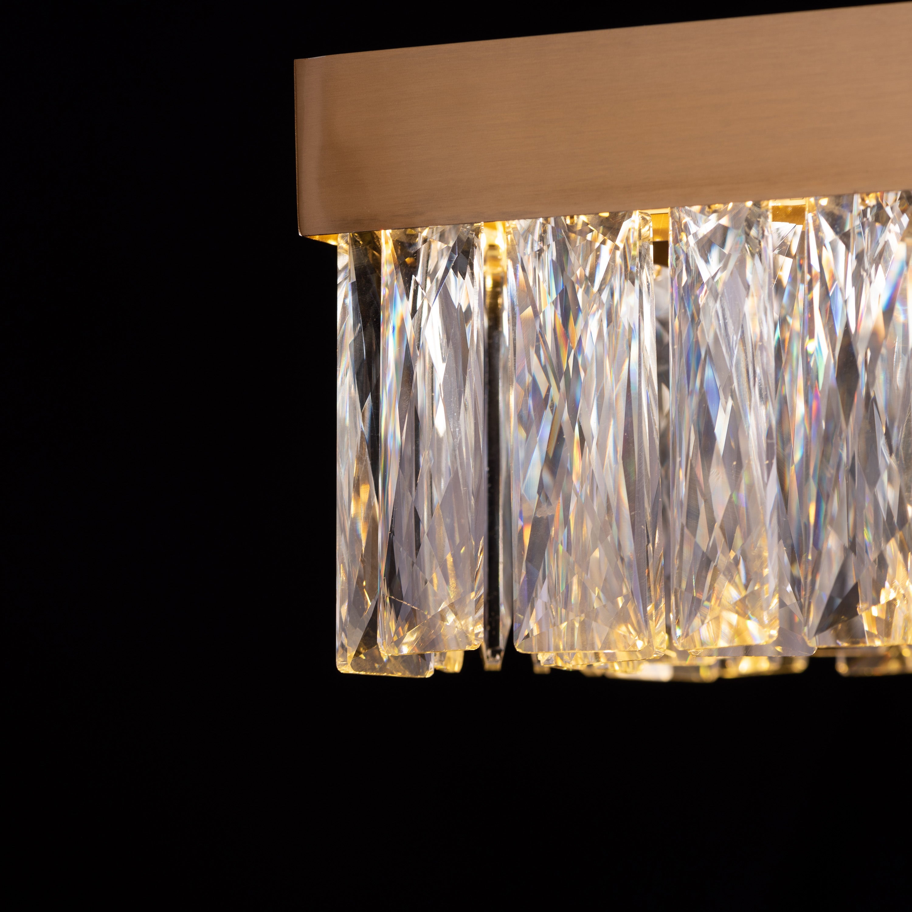 Through The Fire (Large, Gold, Dimmable LED with Remote Control) Rectangular Crystal Chandelier