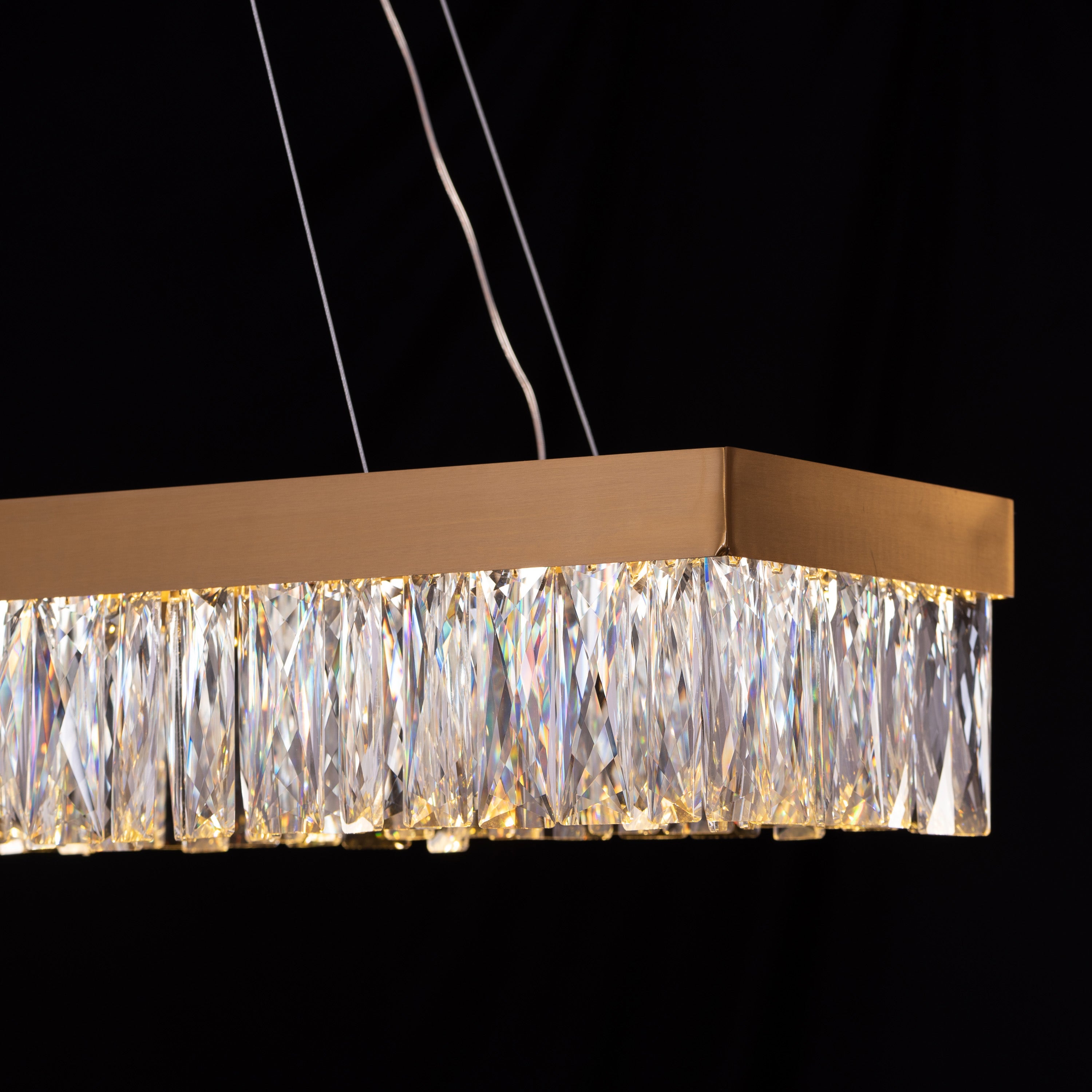 Through The Fire (Large, Gold, Dimmable LED with Remote Control) Rectangular Crystal Chandelier