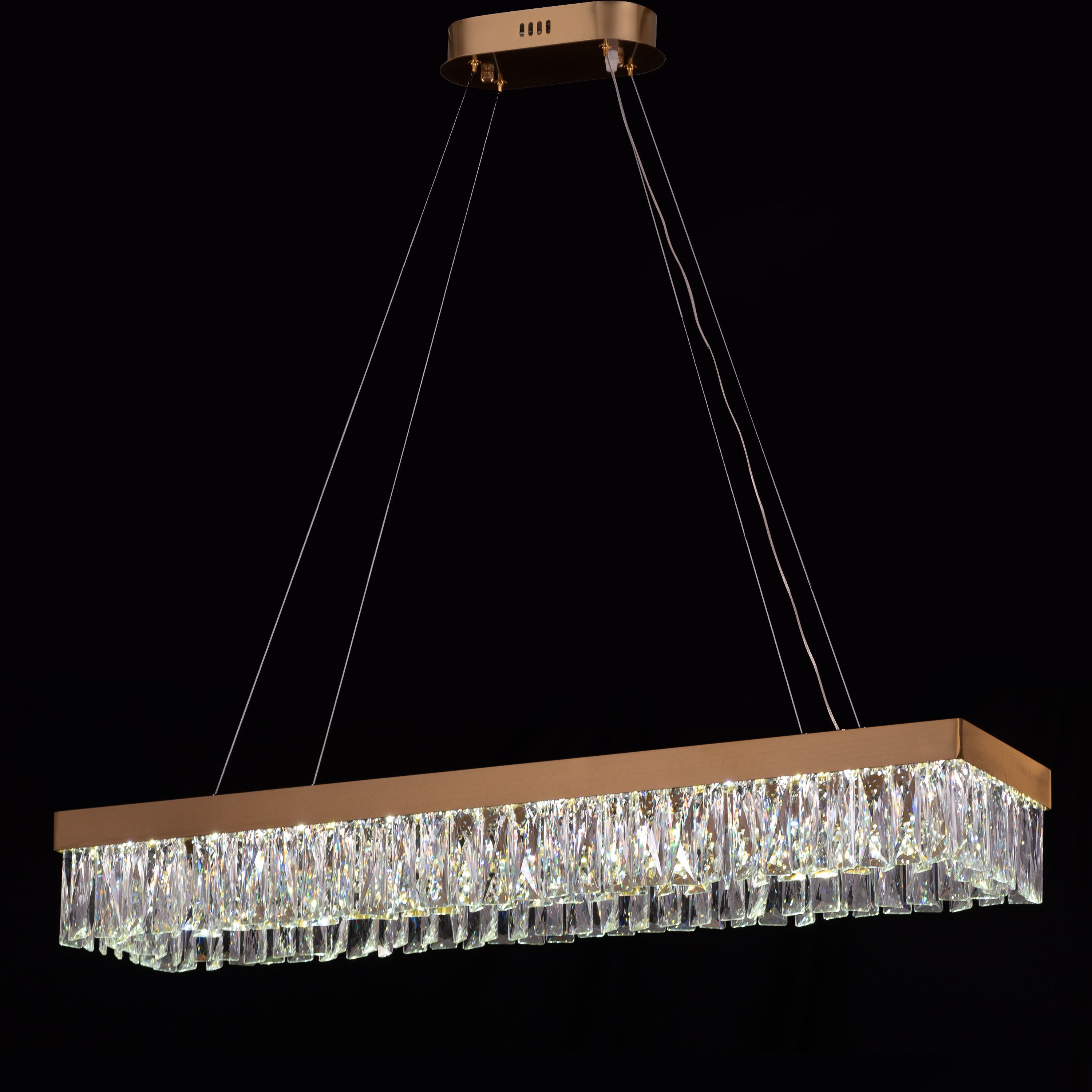 Through The Fire (Large, Gold, Dimmable LED with Remote Control) Rectangular Crystal Chandelier