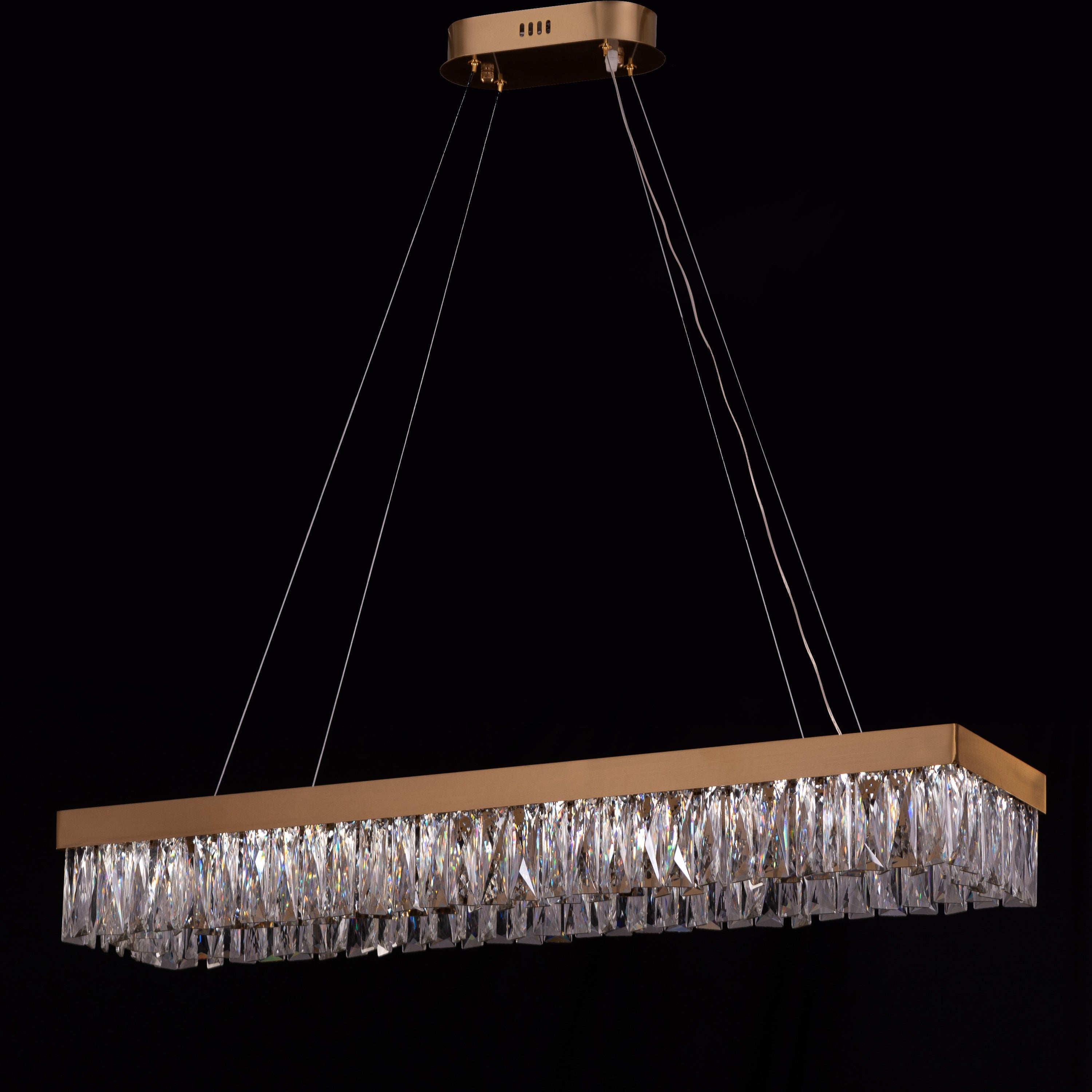 Through The Fire (Large, Gold, Dimmable LED with Remote Control) Rectangular Crystal Chandelier