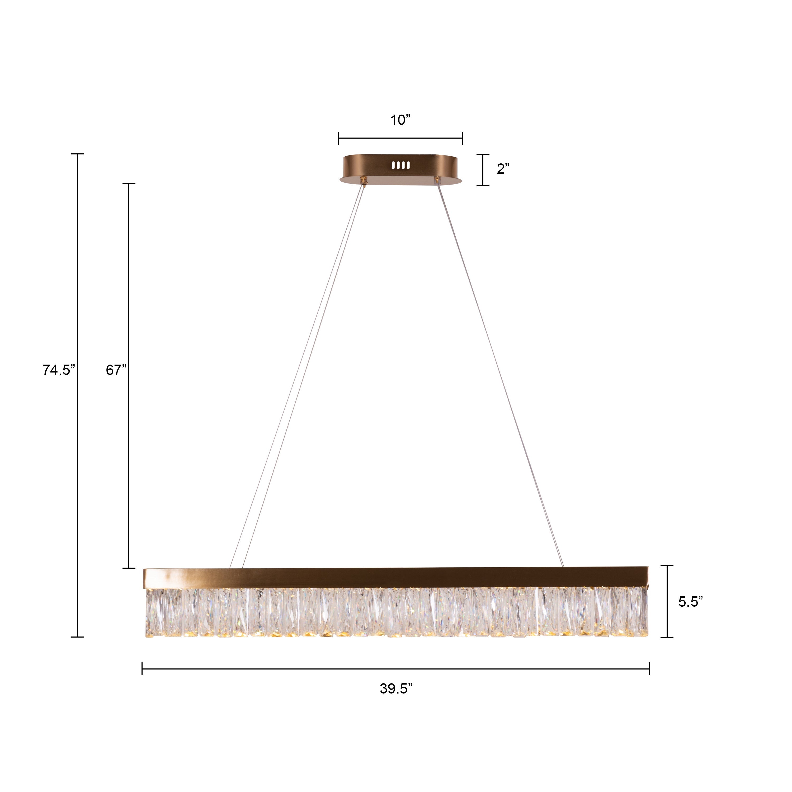Through The Fire (Large, Gold, Dimmable LED with Remote Control) Rectangular Crystal Chandelier