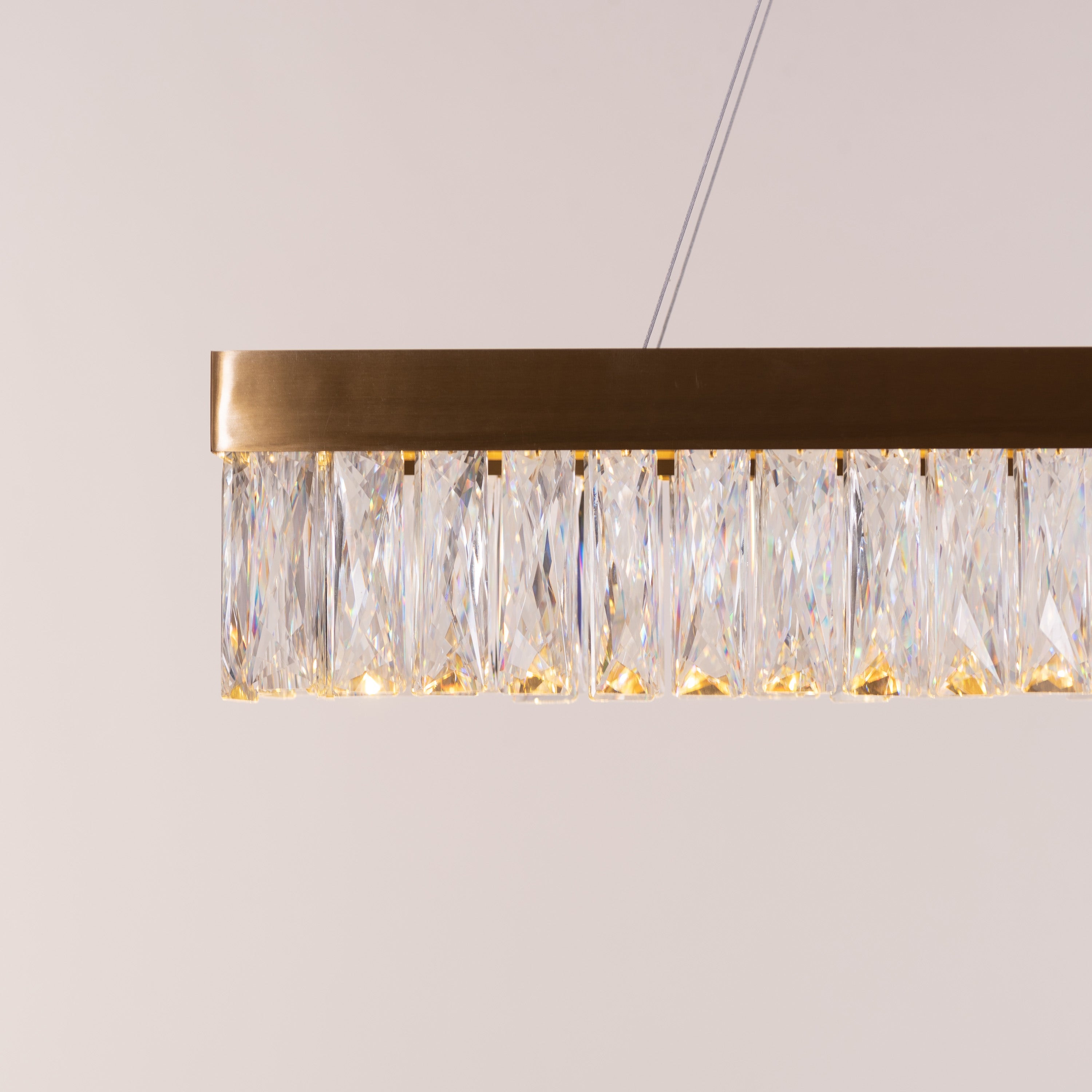 Through The Fire (Large, Gold, Dimmable LED with Remote Control) Rectangular Crystal Chandelier