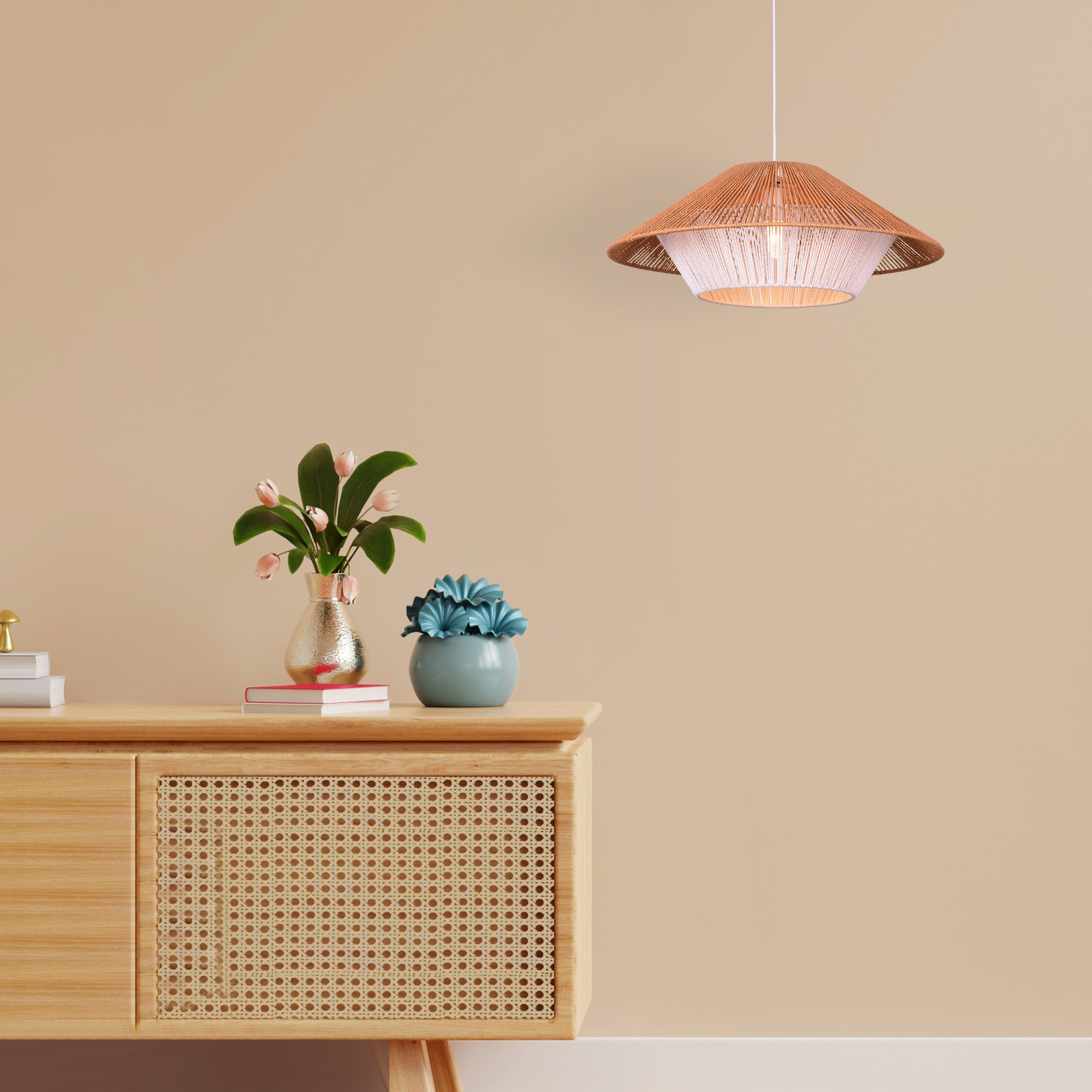 Mean What You Say (Brown, White) Rattan Pendant Light