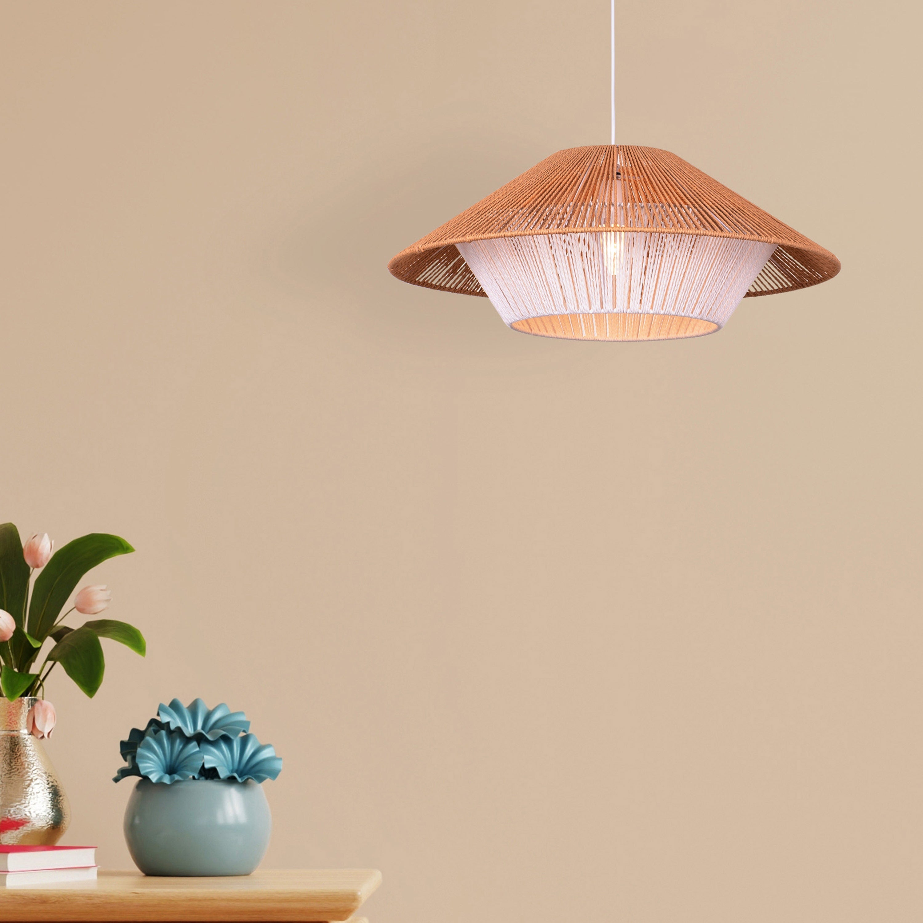 Mean What You Say (Brown, White) Rattan Pendant Light