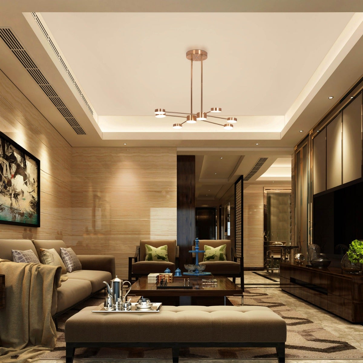 Walk On By (Large, Gold, Dimmable LED with Remote Control) Ceiling Chandelier