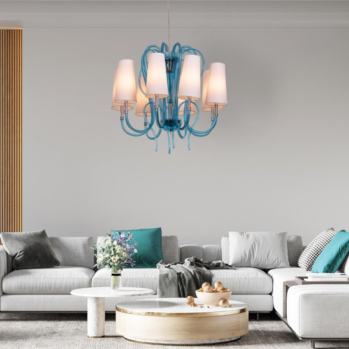 Lunch In London (Blue, White) Glass Chandelier