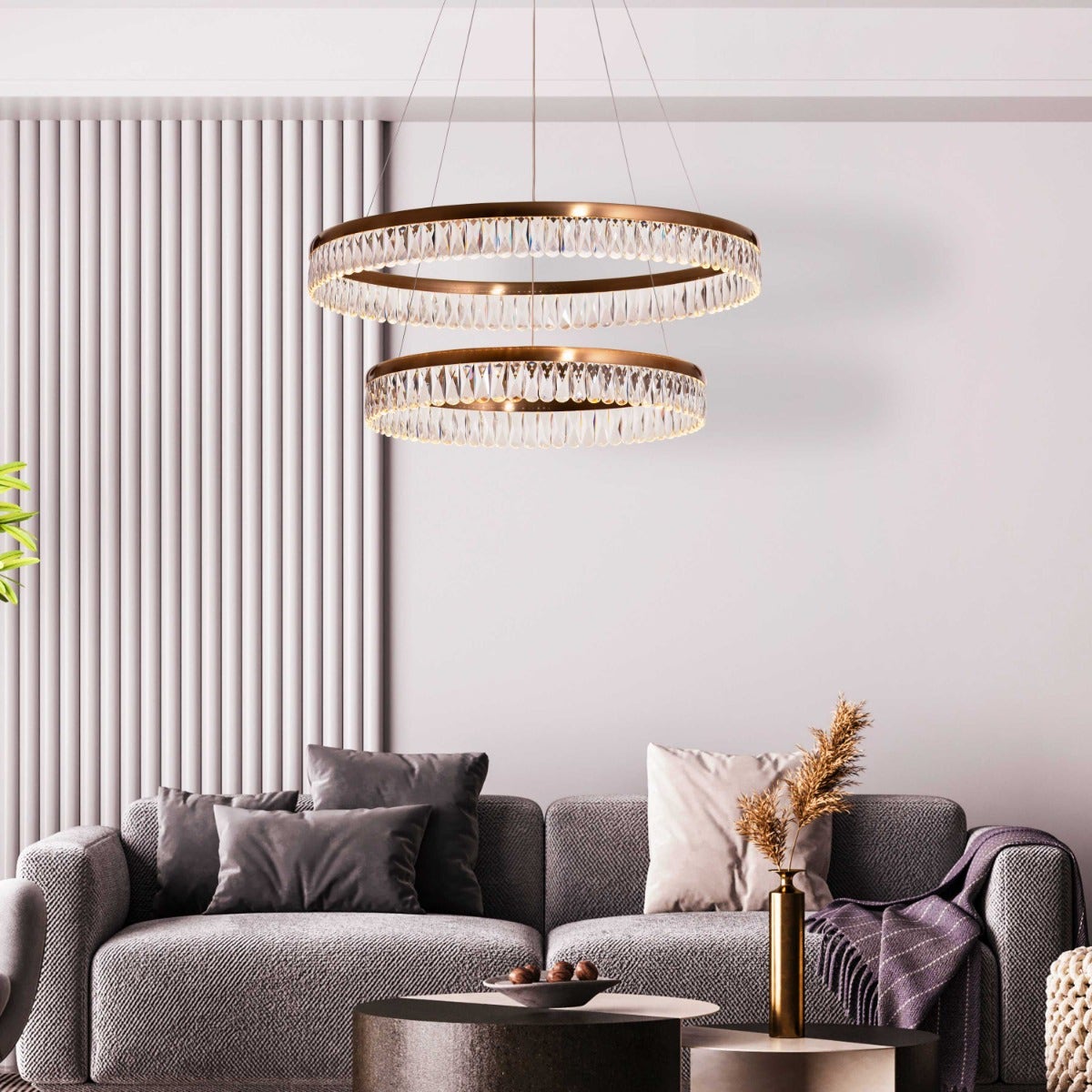 Through The Fire (Large, Gold, Dimmable LED with Remote Control) 2- Layer Crystal Chandelier