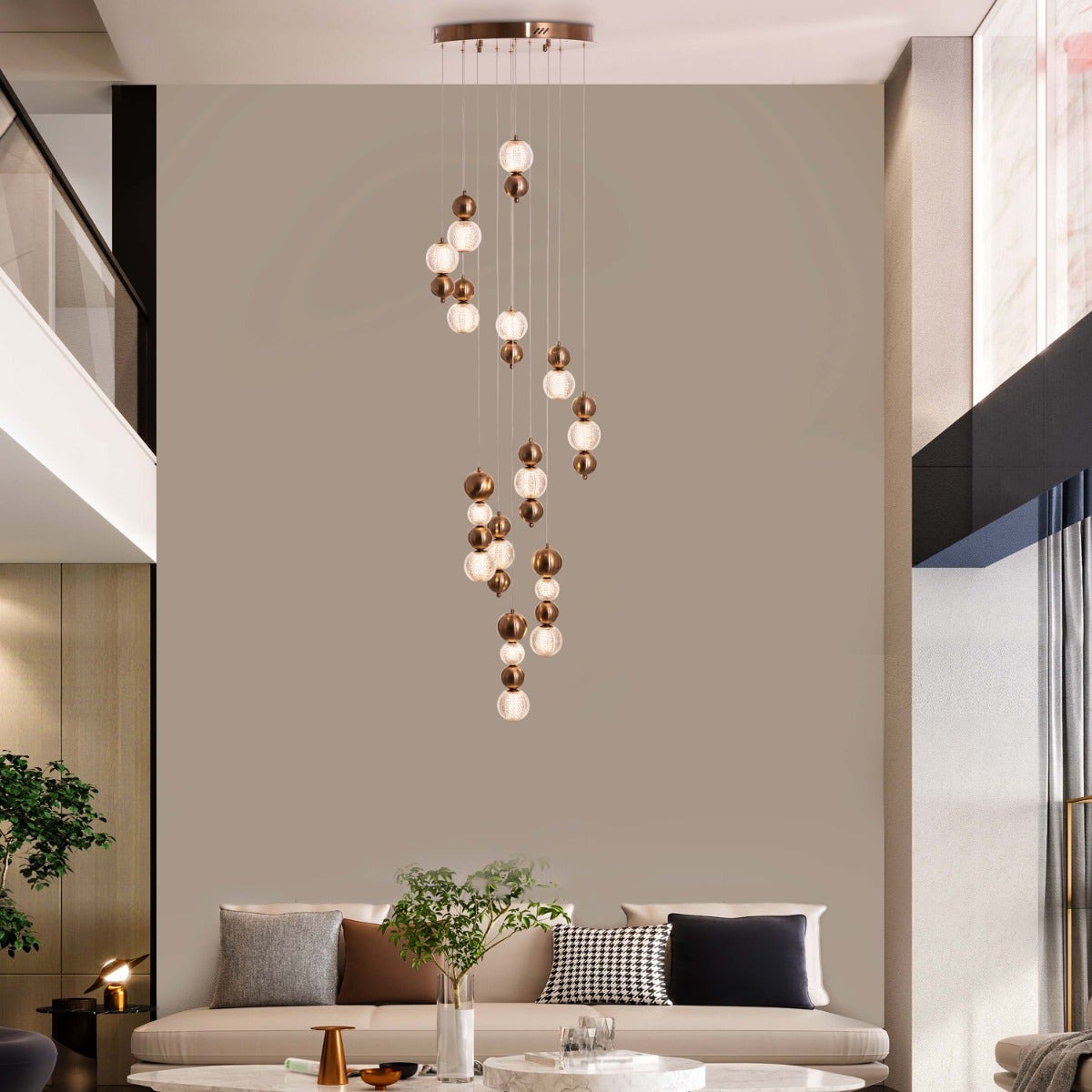 Meant For Me (Gold, Dimmable LED with Remote Control) Double Height Chandelier