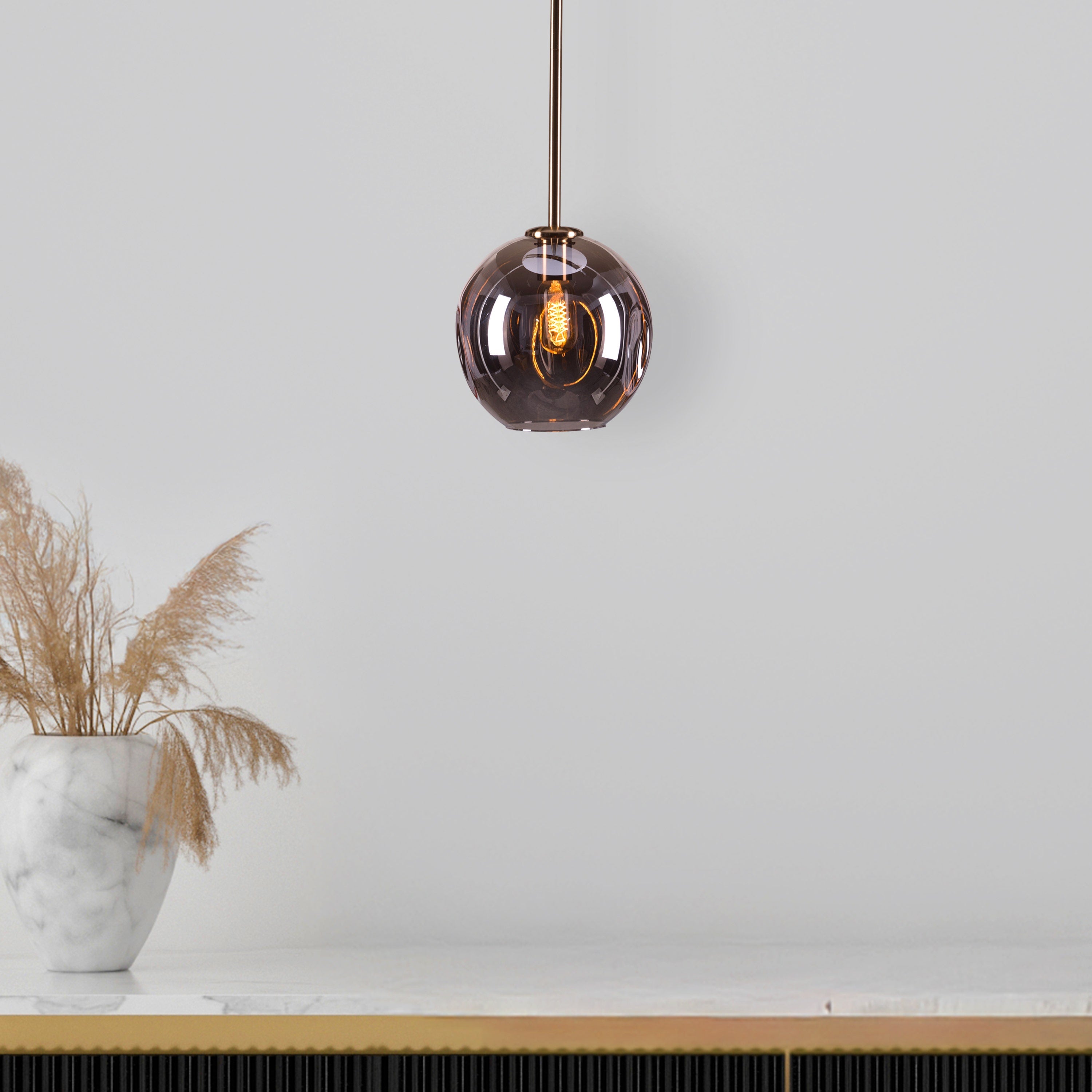 Tear Drop (Long, Smokey Grey, Gold) Glass Pendant Light