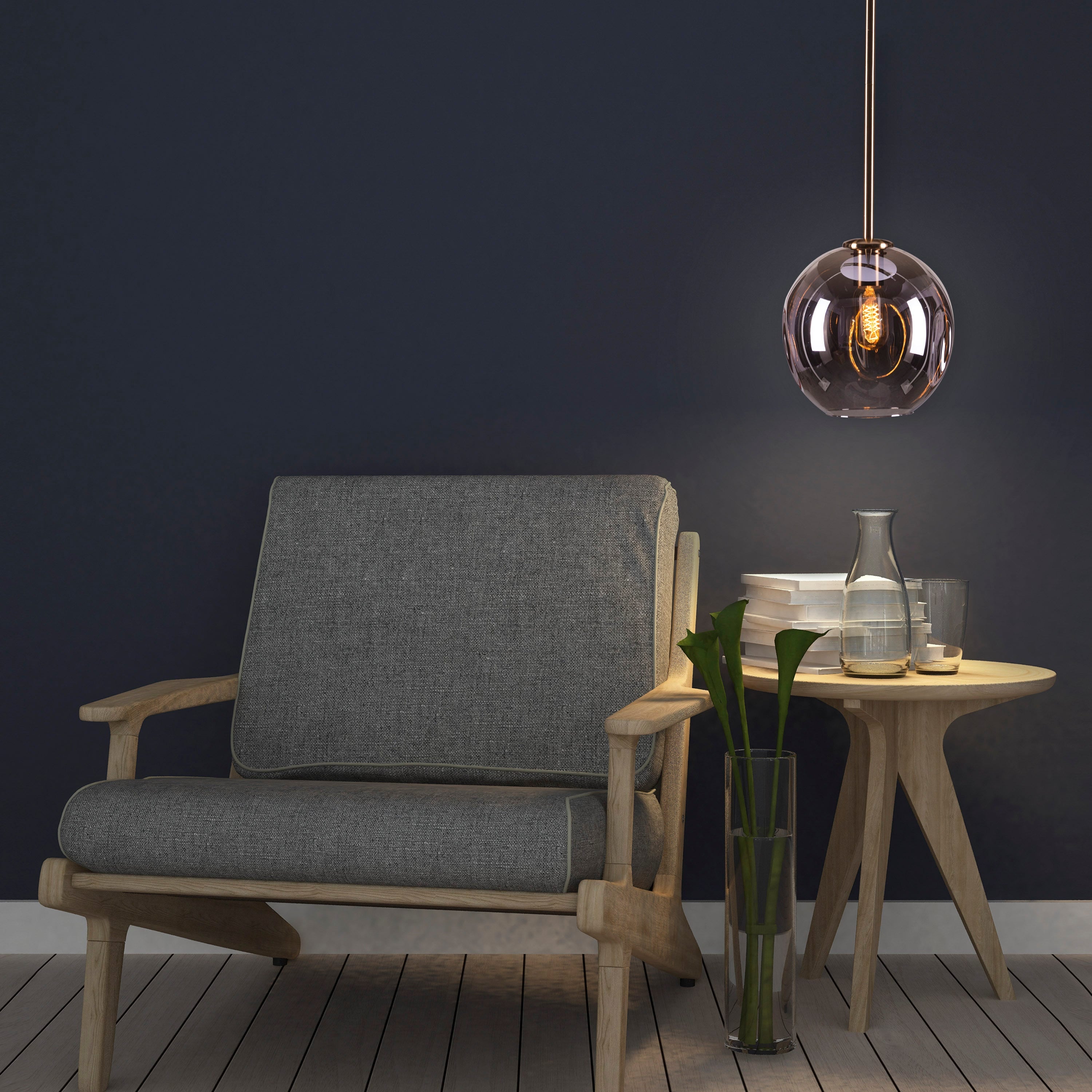 Tear Drop (Long, Smokey Grey, Gold) Glass Pendant Light