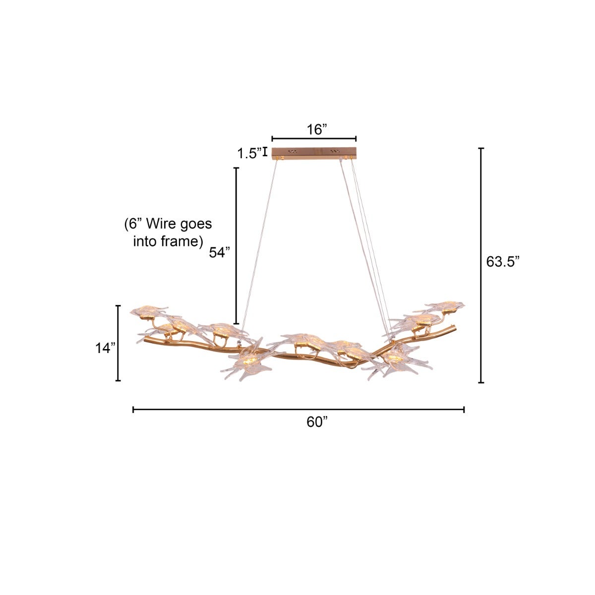 Birds Of Paradise (Large, Gold, Dimmable LED with Remote Control) Chandelier