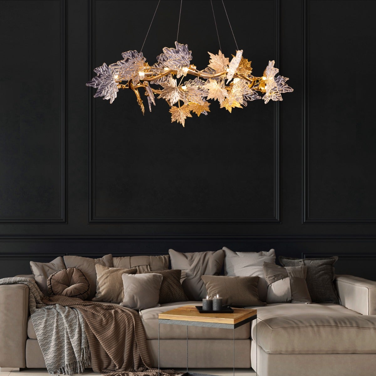 Falling For Flowers (Large, Gold) 1-Layer Tree Branch Crystal Chandelier