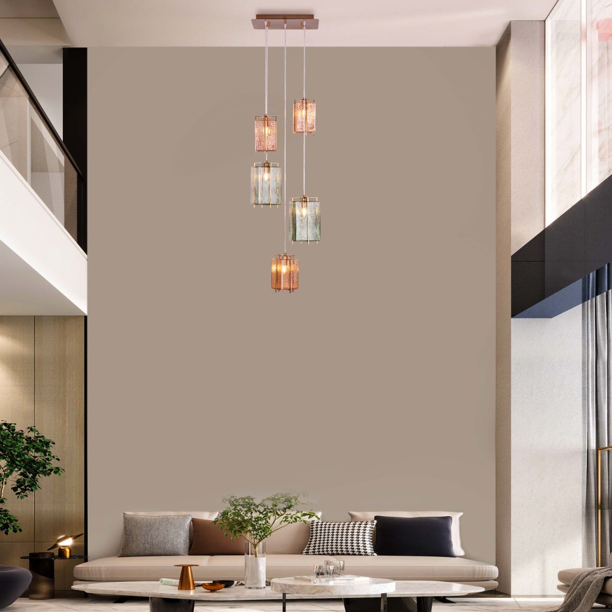 Take The Leap (Amber, Green) Textured Glass Chandelier