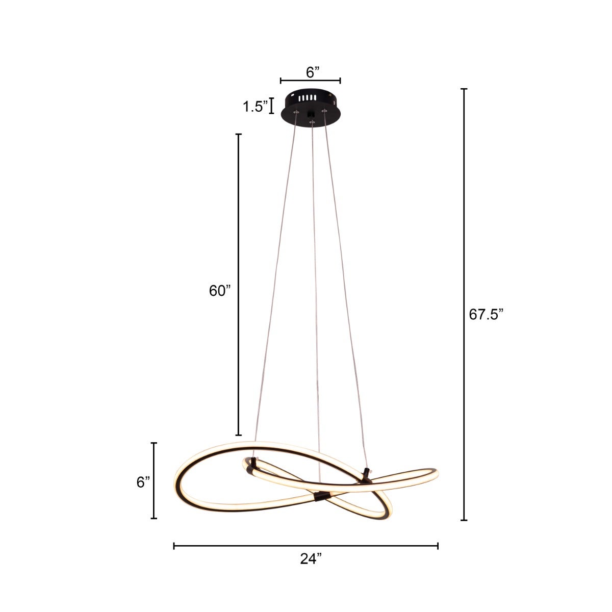 Twist Of Fate (Medium, Black, 3 Color Dimmable LED with Remote Control) Chandelier