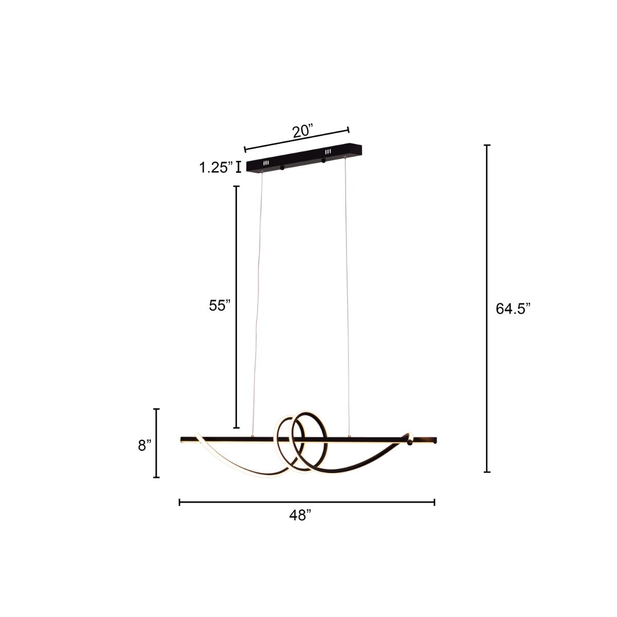 Up In The Air (Large, Black, 3 Color Dimmable LED with Remote Control) Chandelier