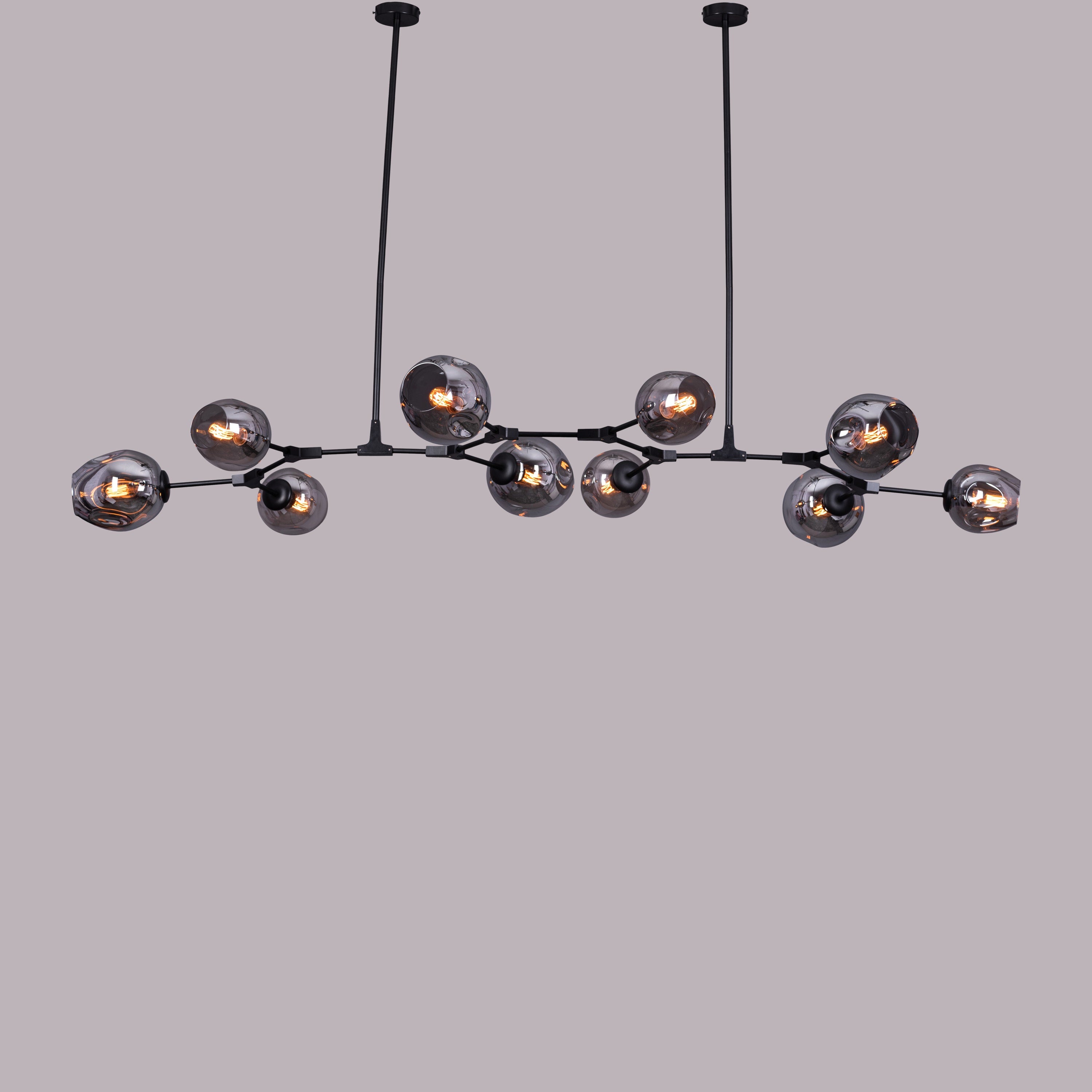 Games People Play (Large, Black, Smokey Grey, 10 Head) Glass Chandelier