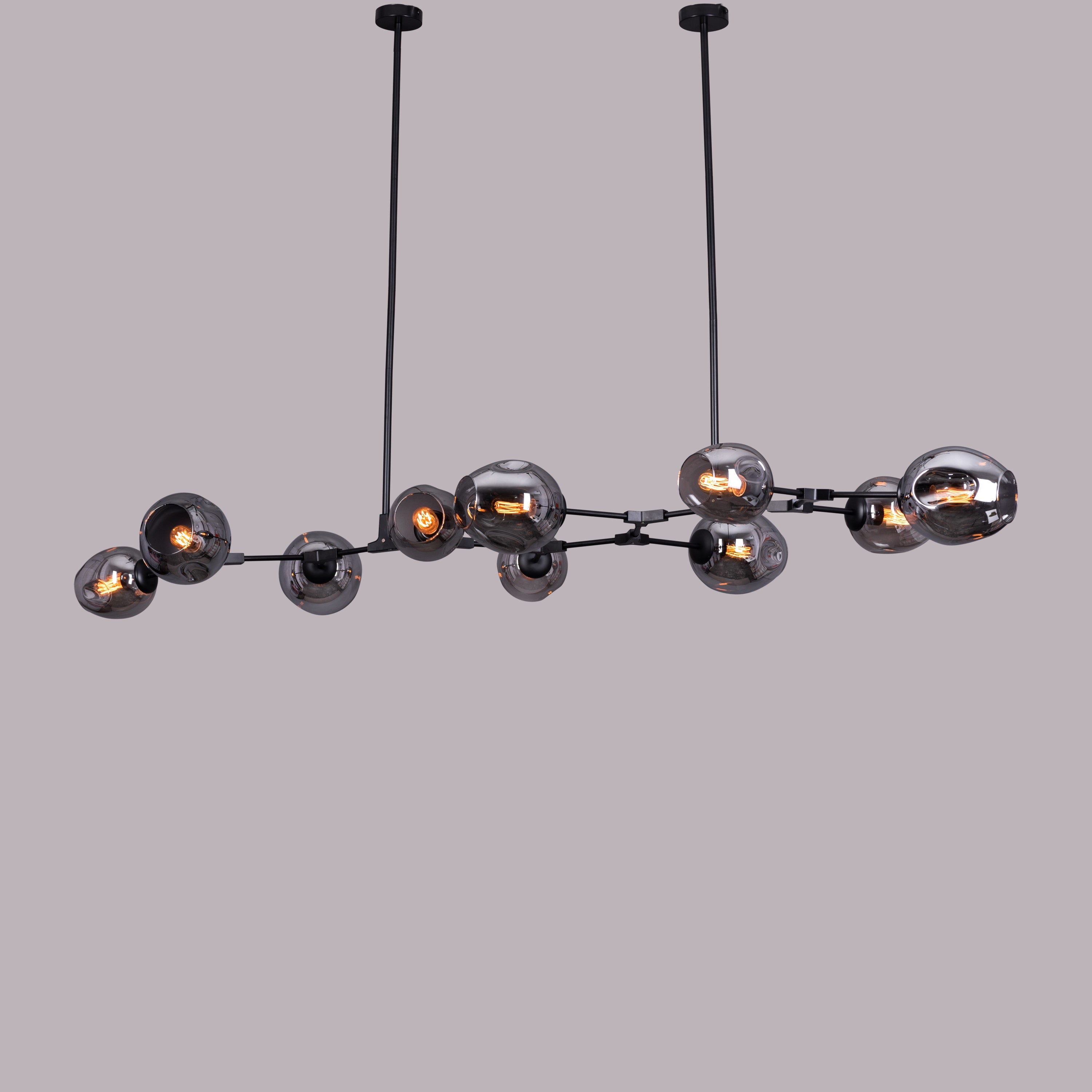 Games People Play (Large, Black, Smokey Grey, 10 Head) Glass Chandelier