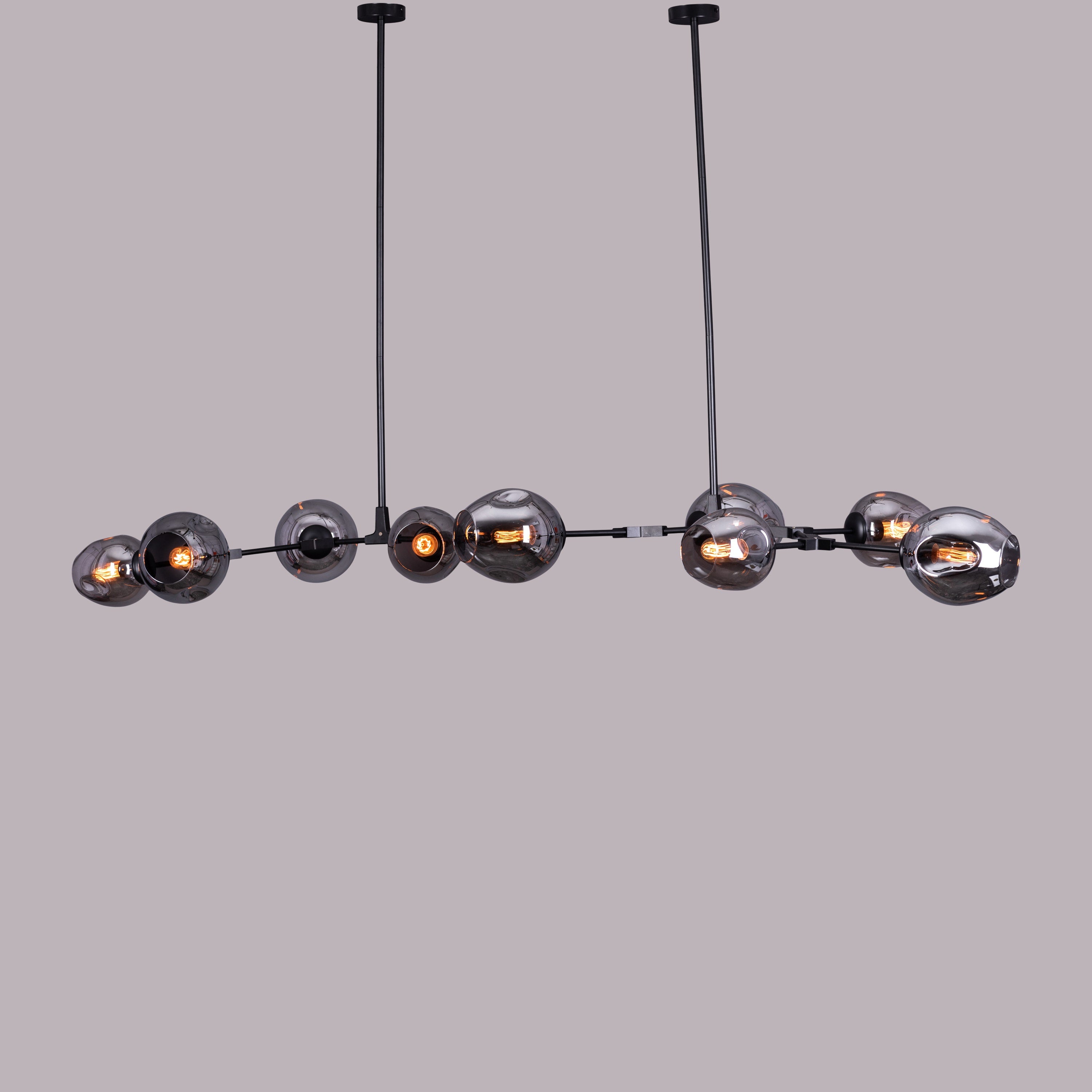 Games People Play (Large, Black, Smokey Grey, 10 Head) Glass Chandelier