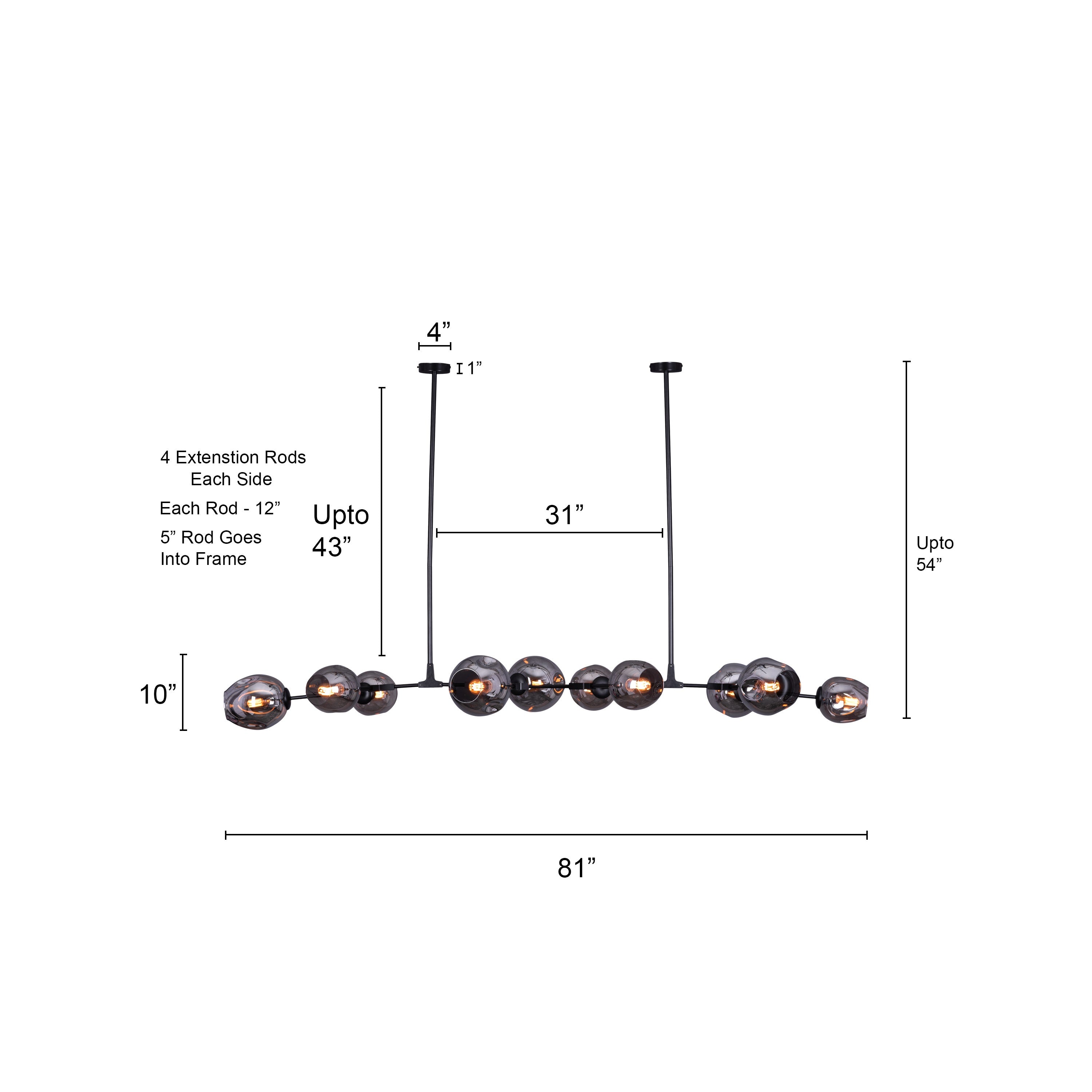 Games People Play (Large, Black, Smokey Grey, 10 Head) Glass Chandelier