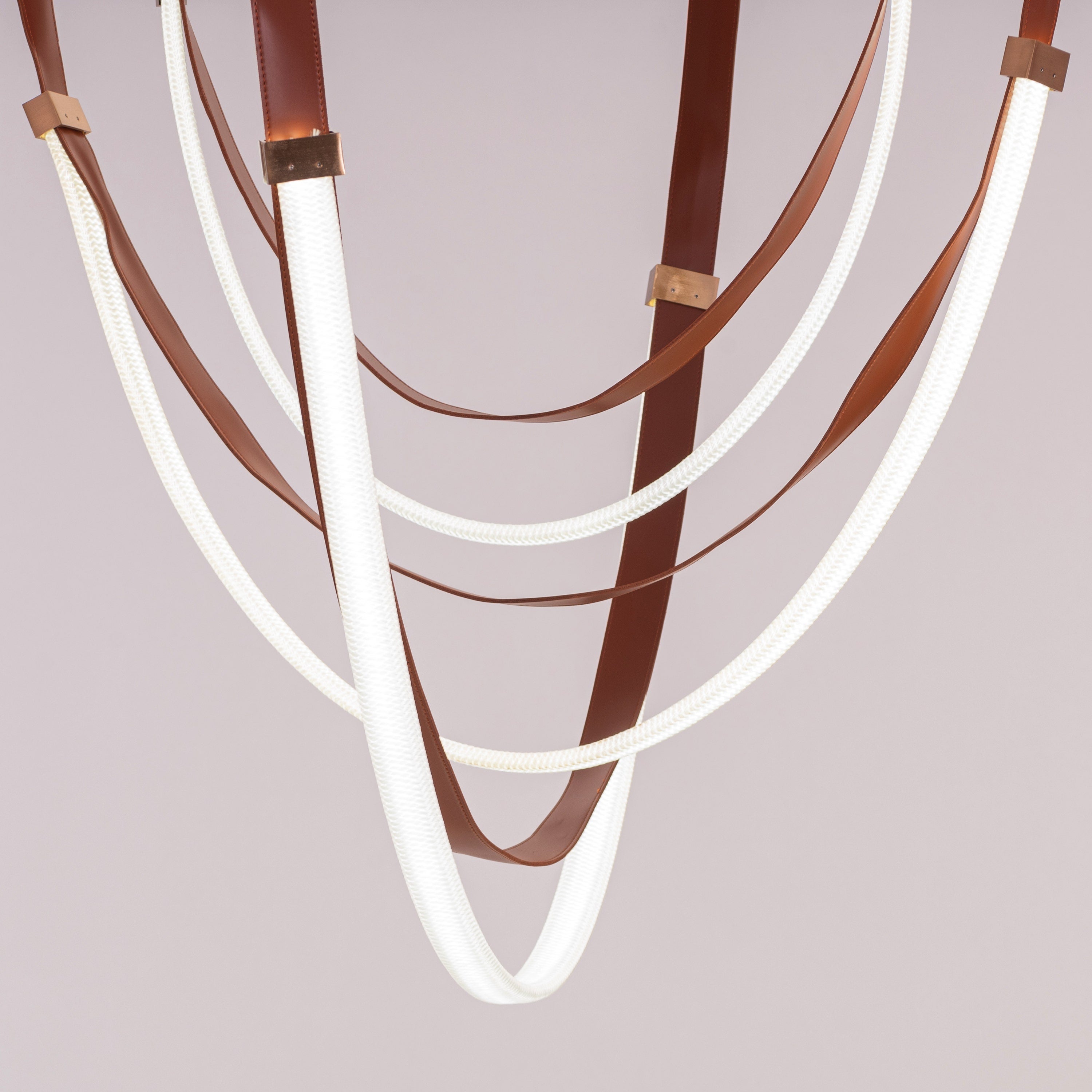 Buckle Up (Large, Brown, White, 3 Color Built-In LED) Leather Chandelier