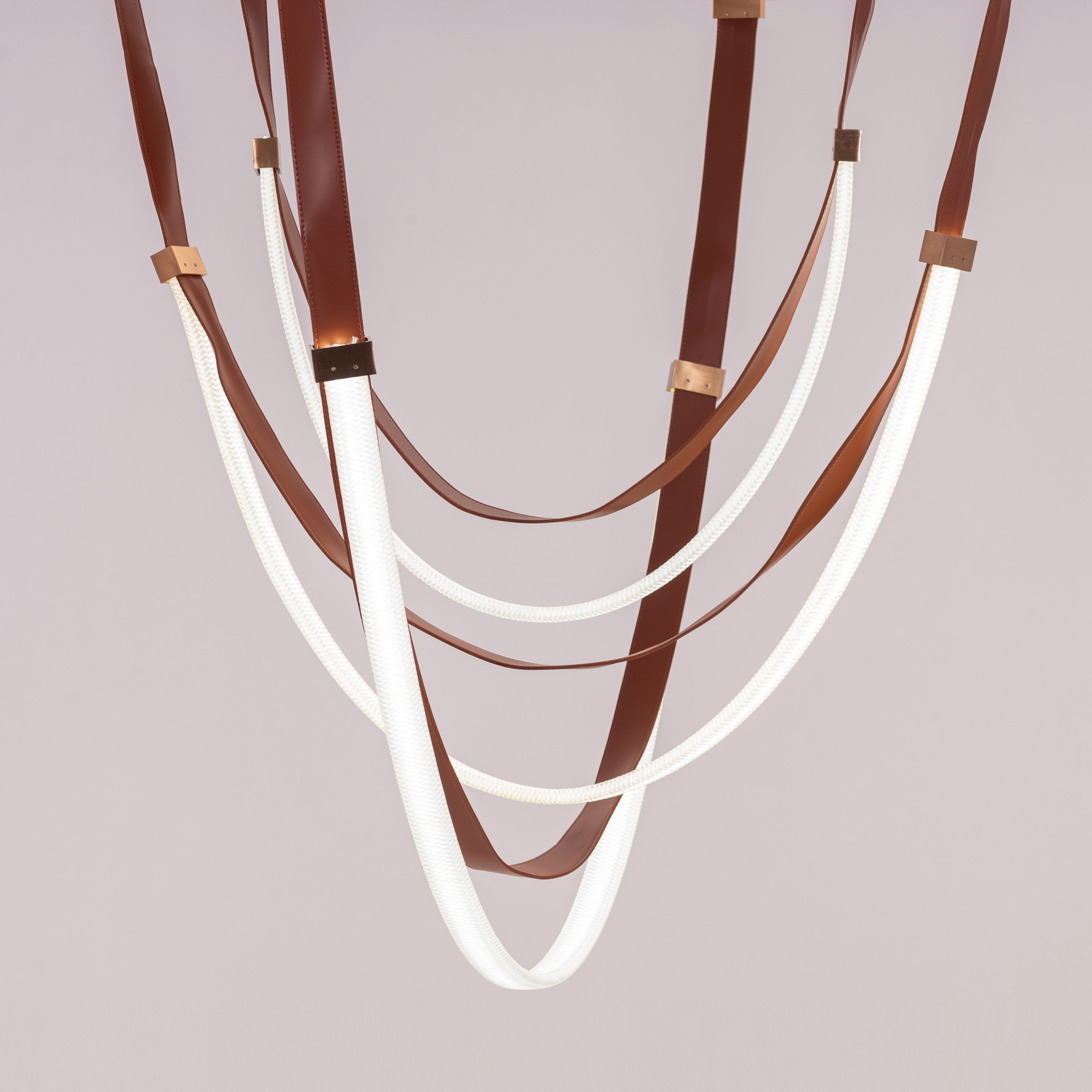 Buckle Up (Large, Brown, White, 3 Color Built-In LED) Leather Chandelier