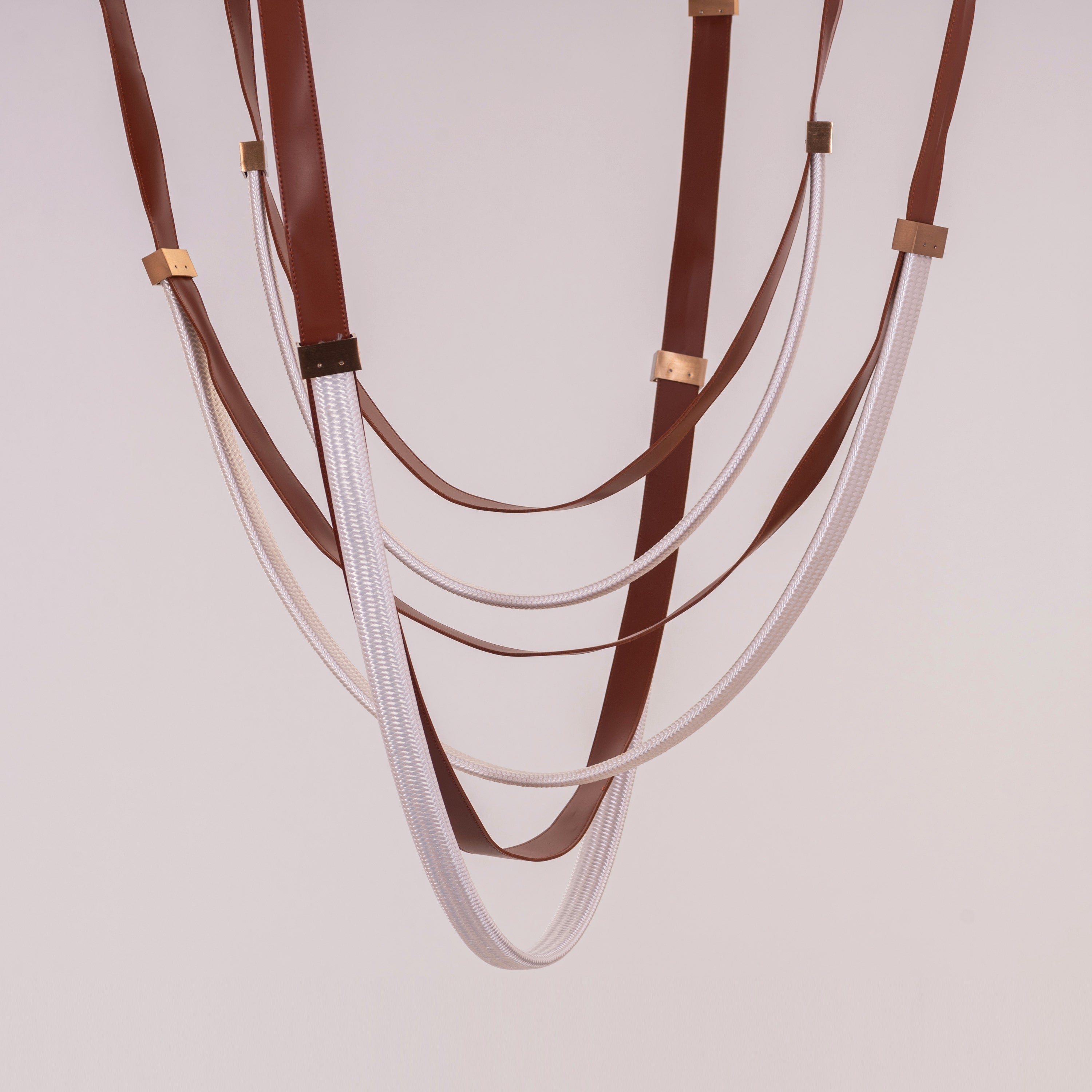 Buckle Up (Large, Brown, White, 3 Color Built-In LED) Leather Chandelier